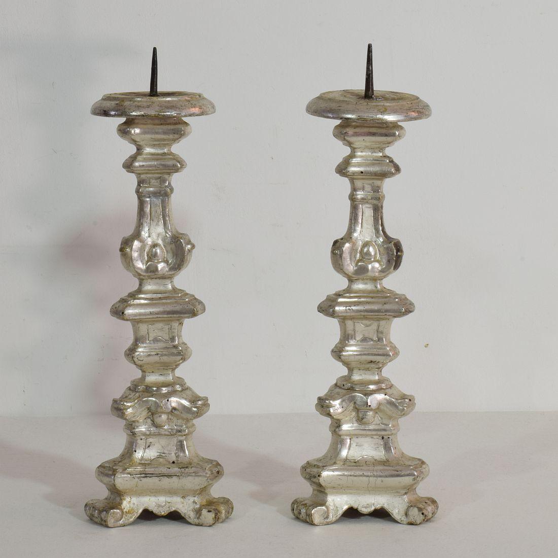 Couple of 18th Century Italian Baroque Silvered Candlesticks 3