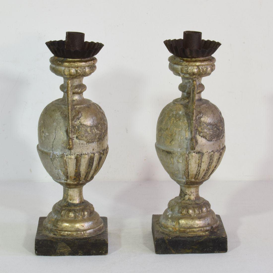 Couple of 18th Century Italian Neoclassical Silvered Candlesticks For Sale 1
