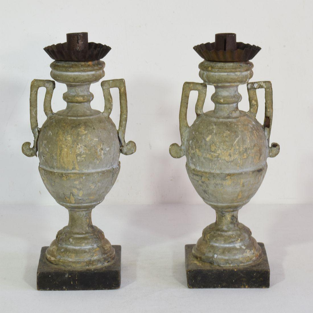 Couple of 18th Century Italian Neoclassical Silvered Candlesticks For Sale 2