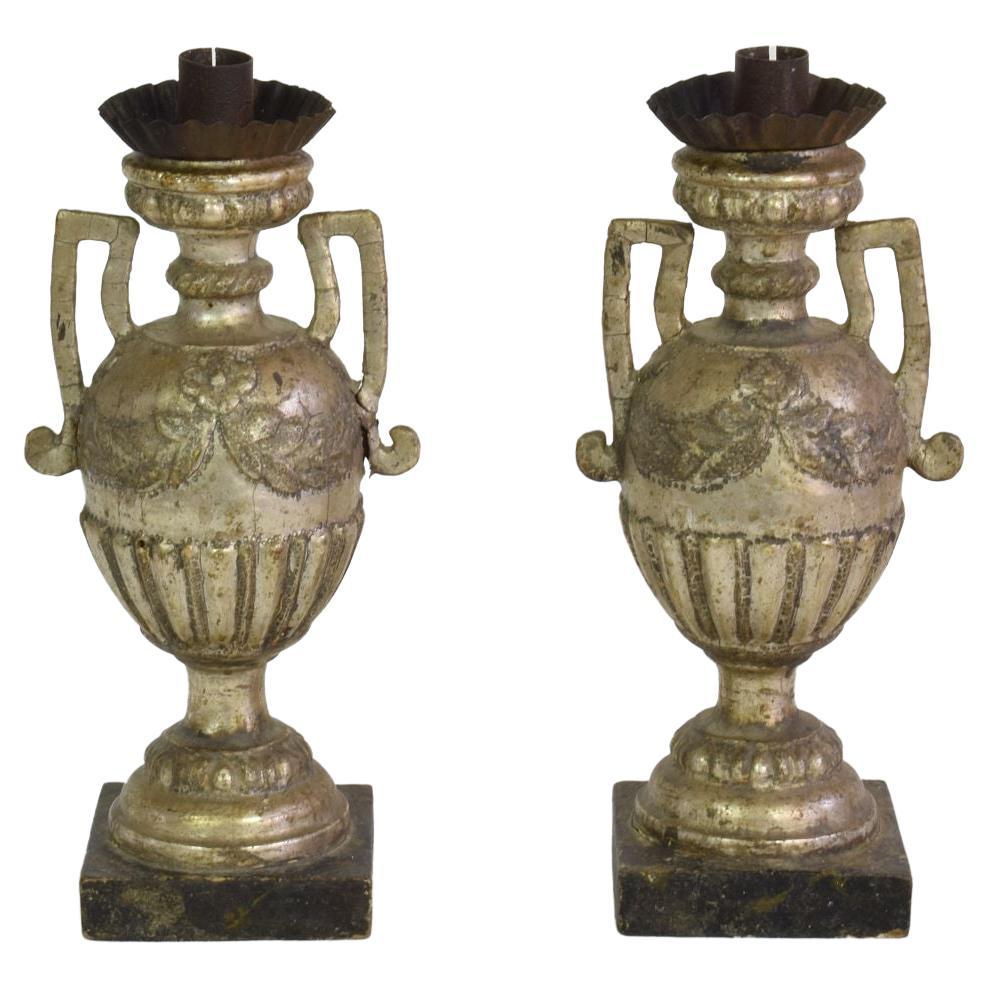 Couple of 18th Century Italian Neoclassical Silvered Candlesticks For Sale