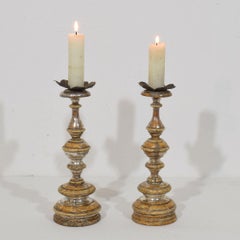 Couple of 18th Century Italian Neoclassical Silvered Wooden Candlesticks