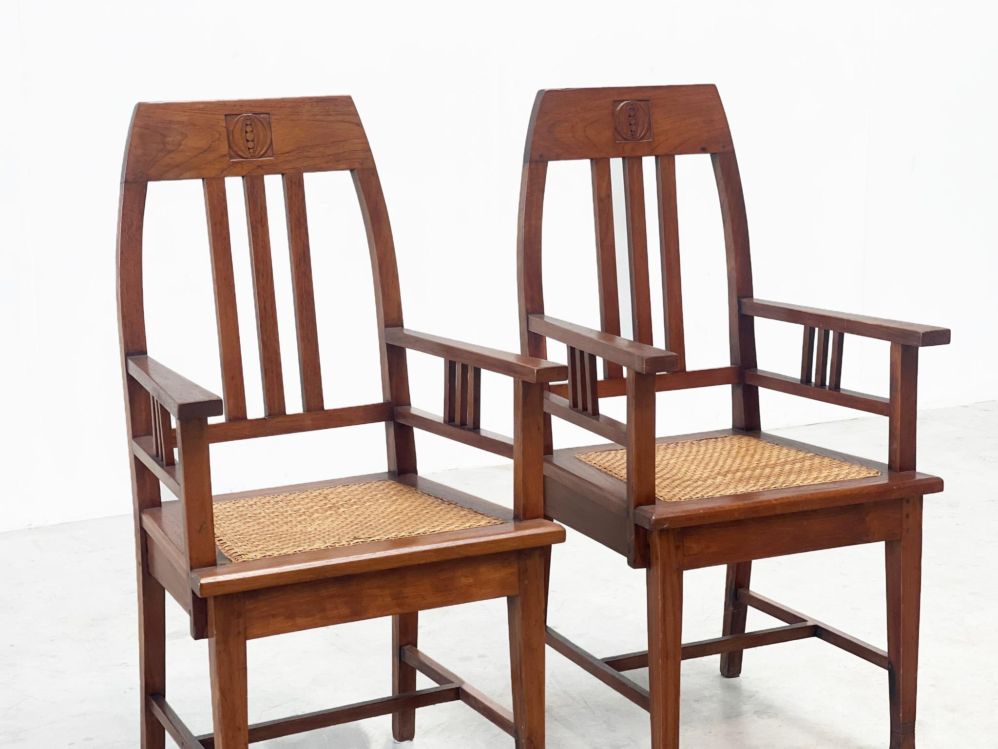 Dutch Couple of 1940's Amsterdamse school easy chairs For Sale