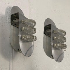 Couple of 1970s Murano Glass and Chromed Metal Appliques