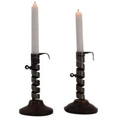 Couple of 19th Century Adjustable Spiral Candlesticks, Rat De Cave