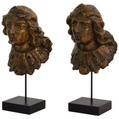 Couple of 19th Century French Baroque Style Carved Wooden Busts