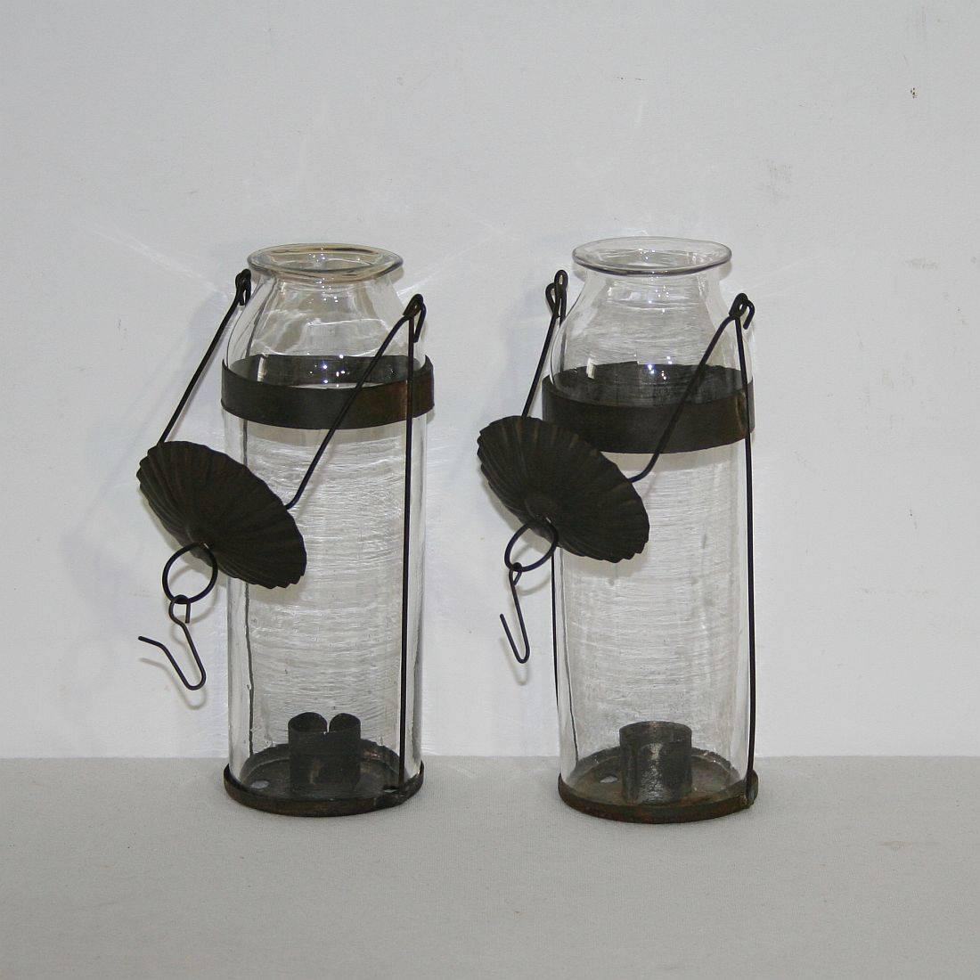 Hand-Crafted Couple of 19th Century French Glass Lanterns