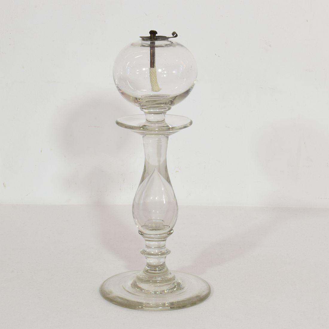 French Provincial Couple of 19th Century French Glass Weaver Oil Lamps