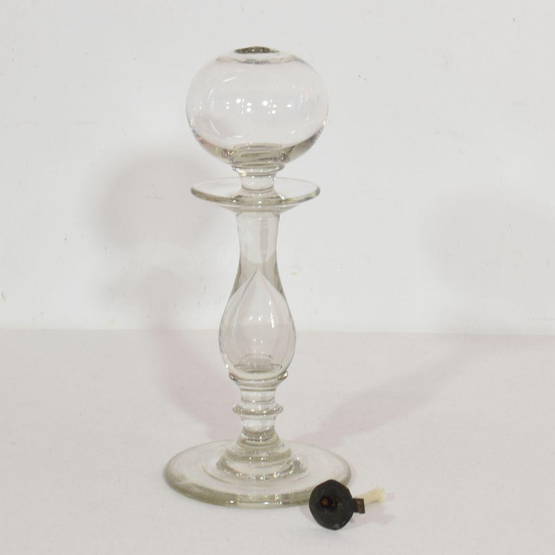 Hand-Crafted Couple of 19th Century French Glass Weaver Oil Lamps