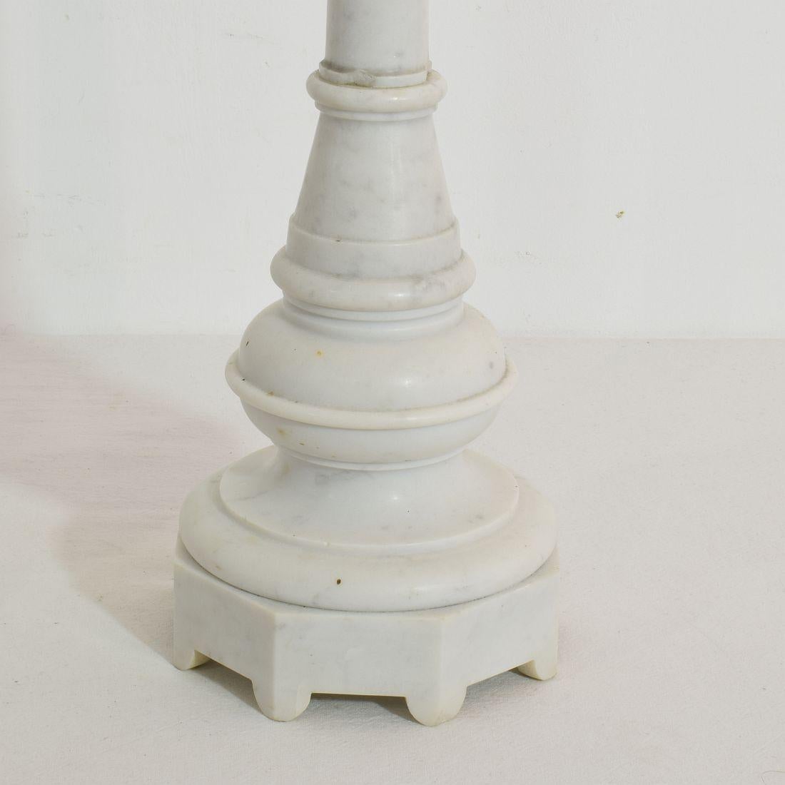 Couple of 19th Century French White Marble Candlesticks 6