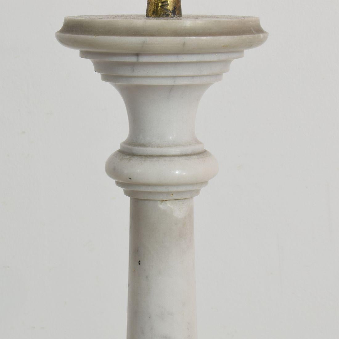 Couple of 19th Century French White Marble Candlesticks 7