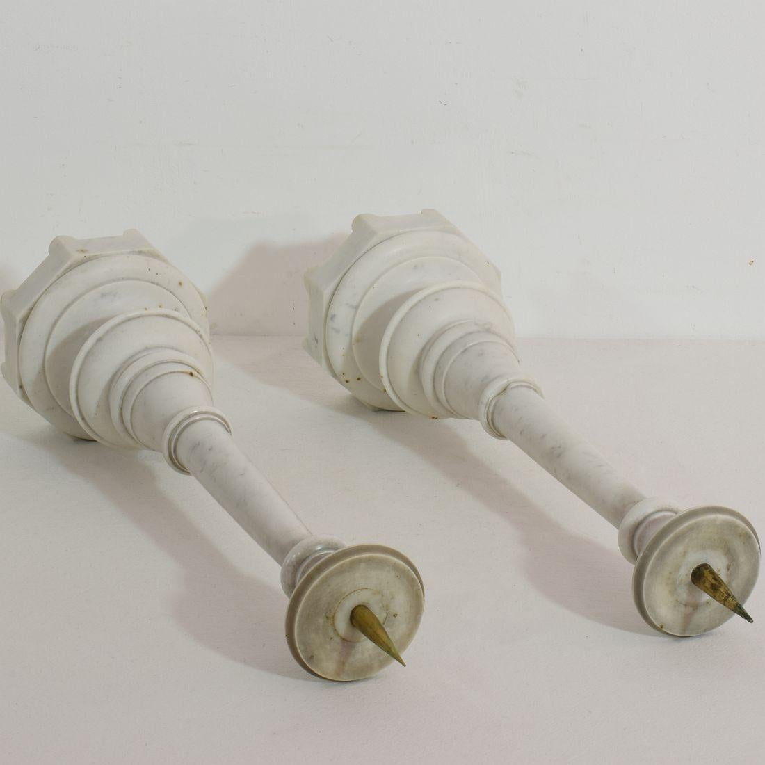 Couple of 19th Century French White Marble Candlesticks 10