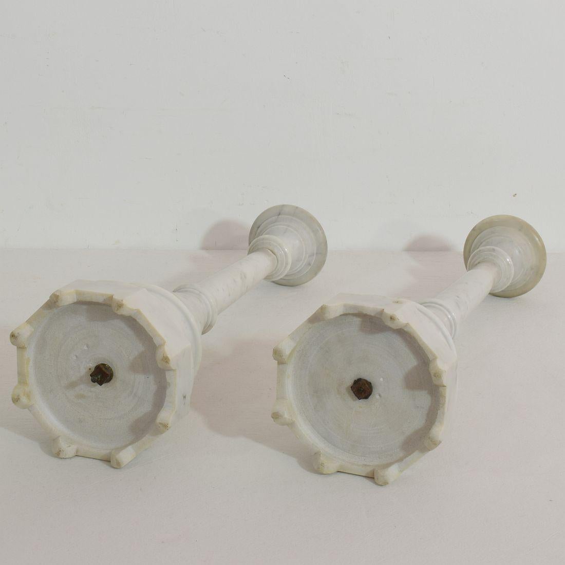 Couple of 19th Century French White Marble Candlesticks 11