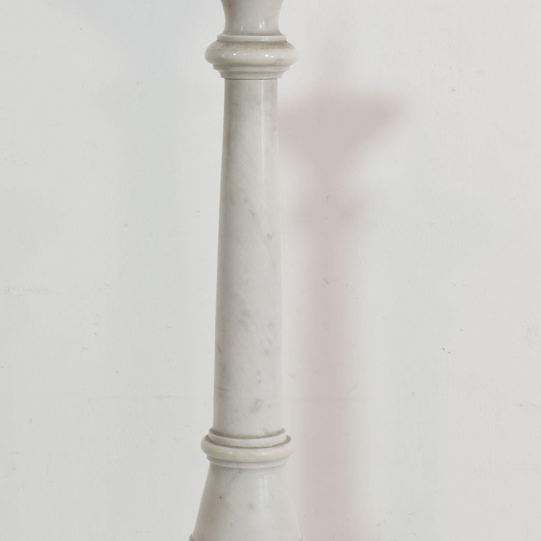 Couple of 19th Century French White Marble Candlesticks 2