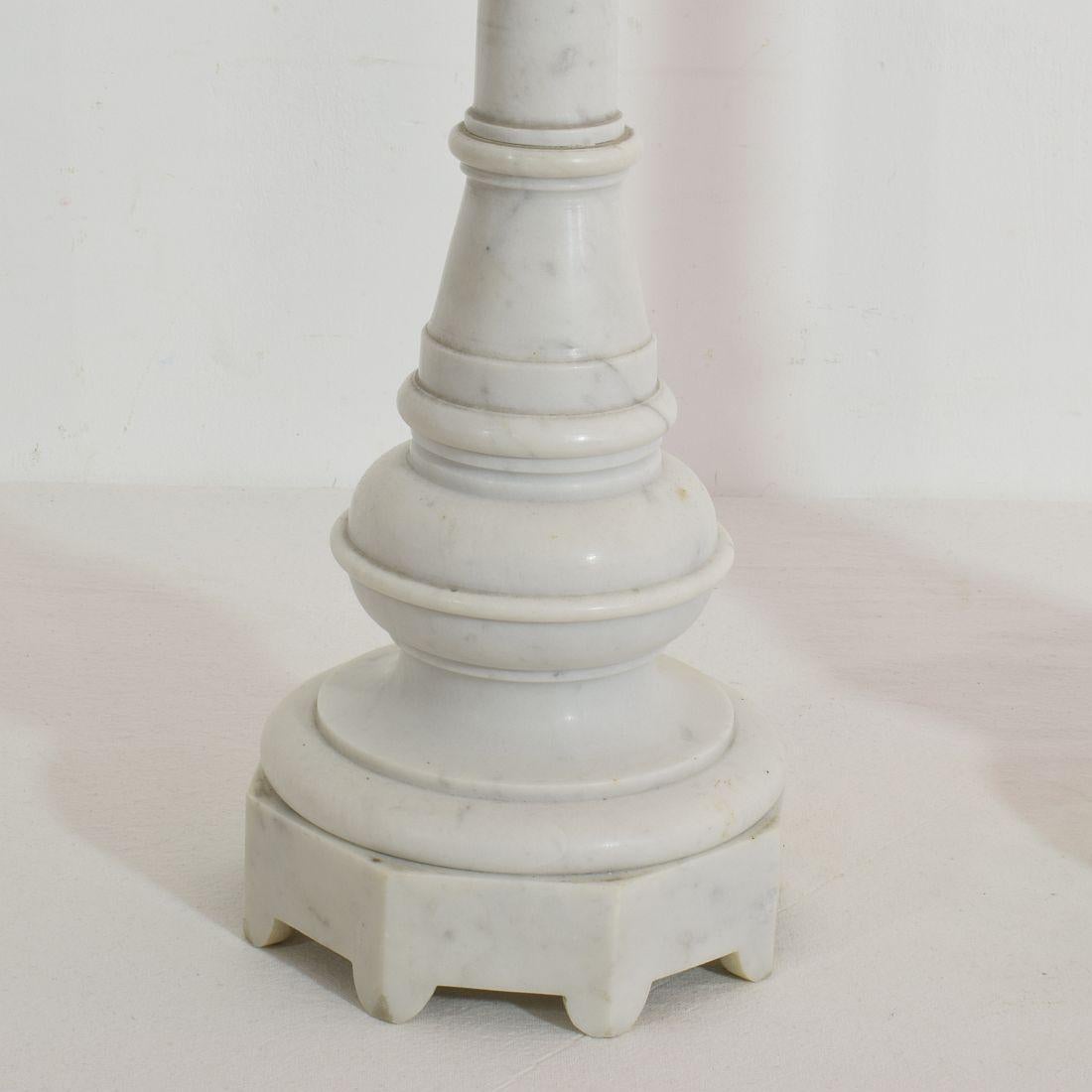 Couple of 19th Century French White Marble Candlesticks 3