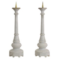 Couple of 19th Century French White Marble Candlesticks