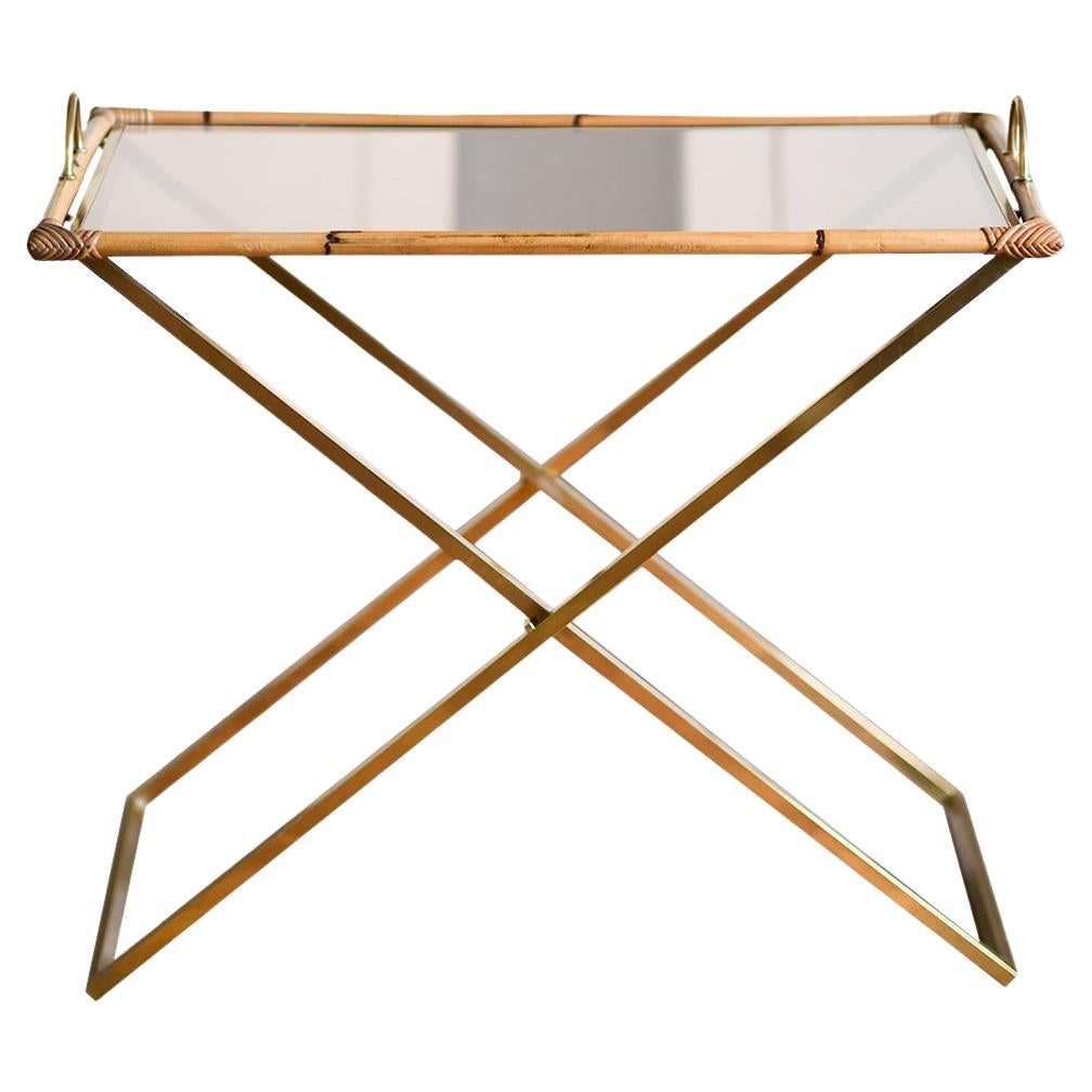 Baker Furniture Walnut Party Butlers Tray Serving Table with Brass