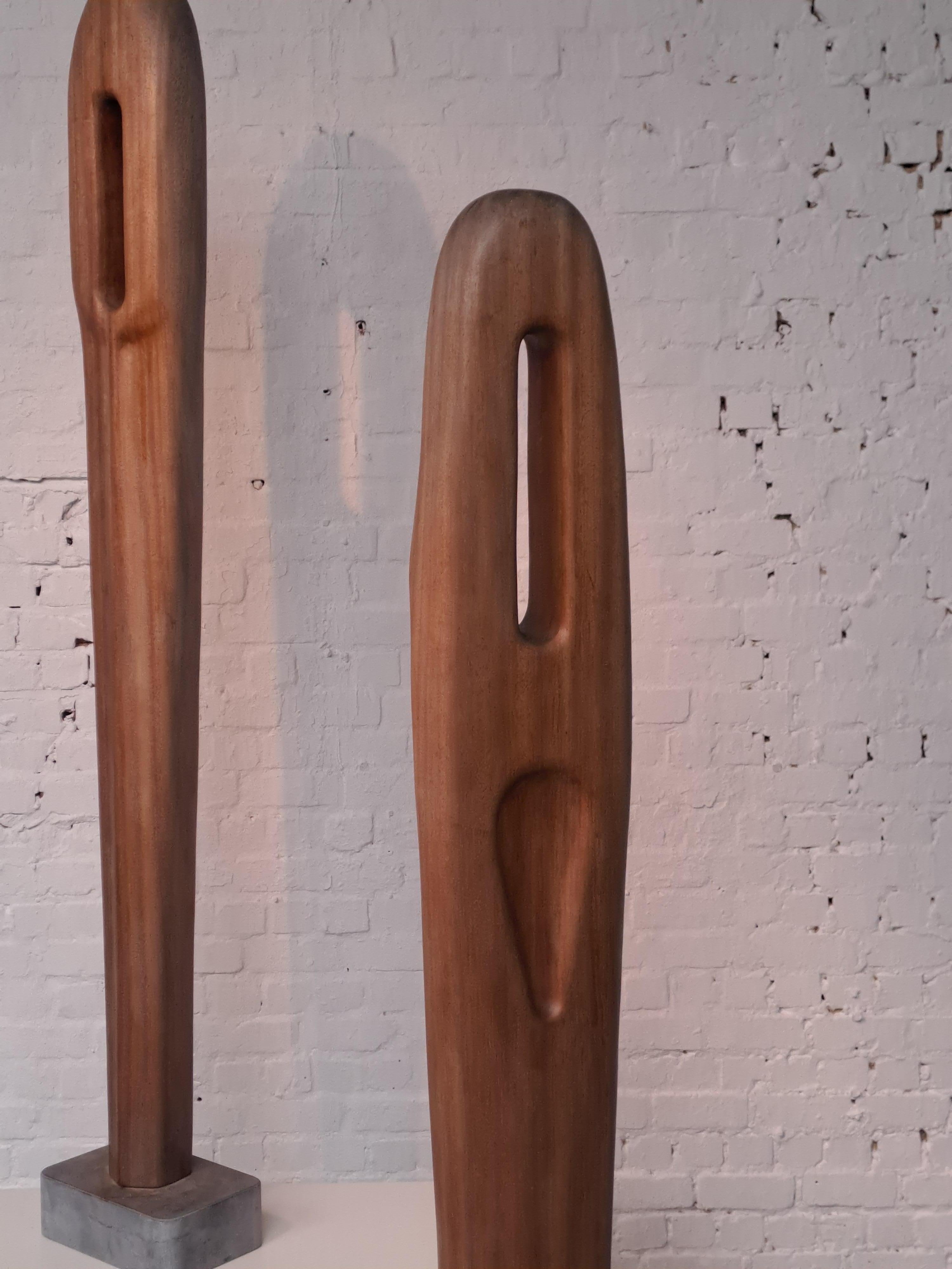 Wood Couple of anthropomorphic sculptures by Begga D' Haese For Sale