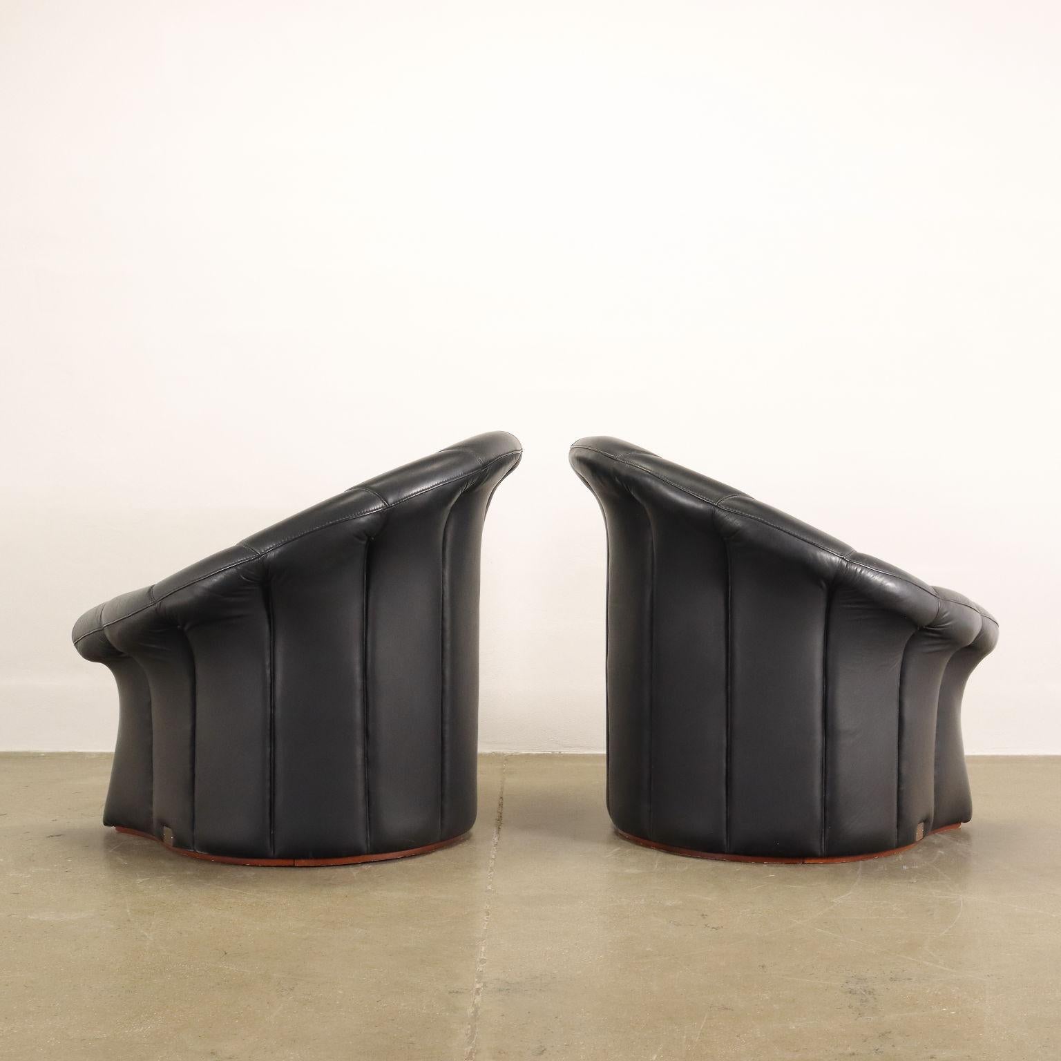 Couple of Armchairs Mirabili Elica Leather Italy 1980s 7
