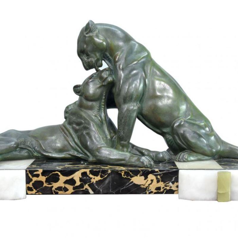 Couple of Art Deco Panthers, Becquerel In Good Condition For Sale In Marseille, FR
