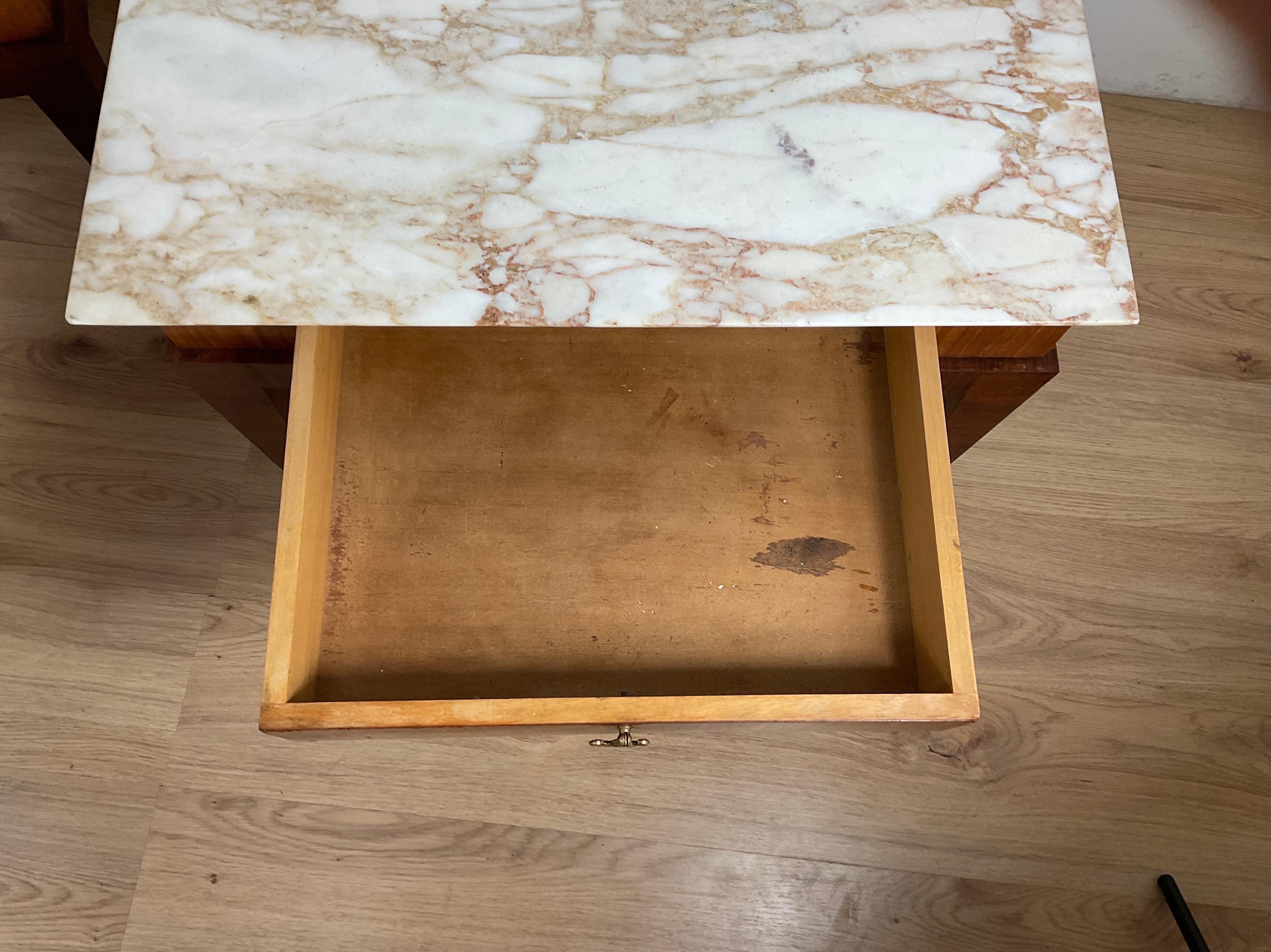 Couple of Bedside Tables with Drawer and Marble Top by Paolo Buffa For Sale 6