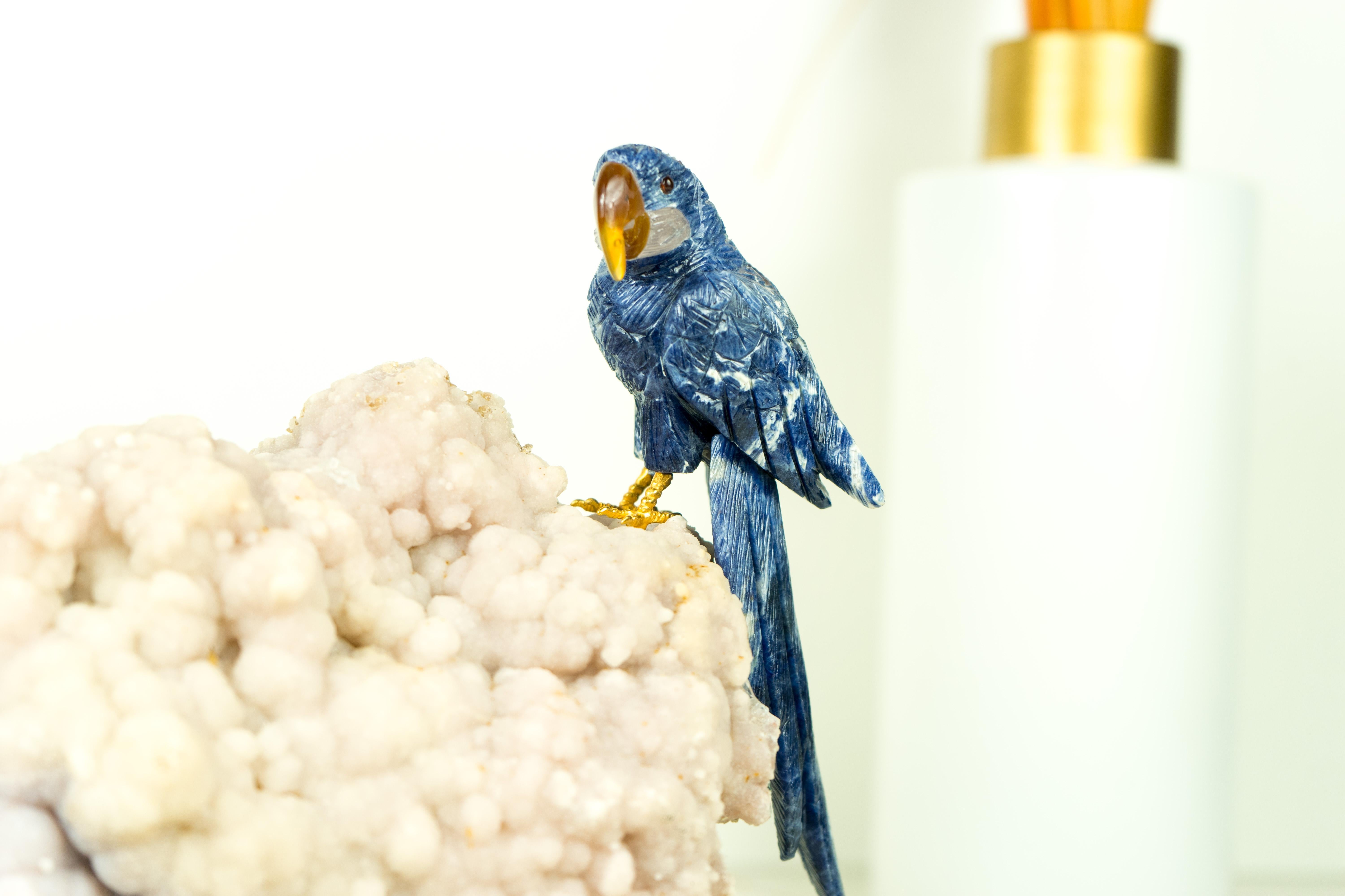 Couple of Blue Quartz Parrots Sculpture by Venturini For Sale 4