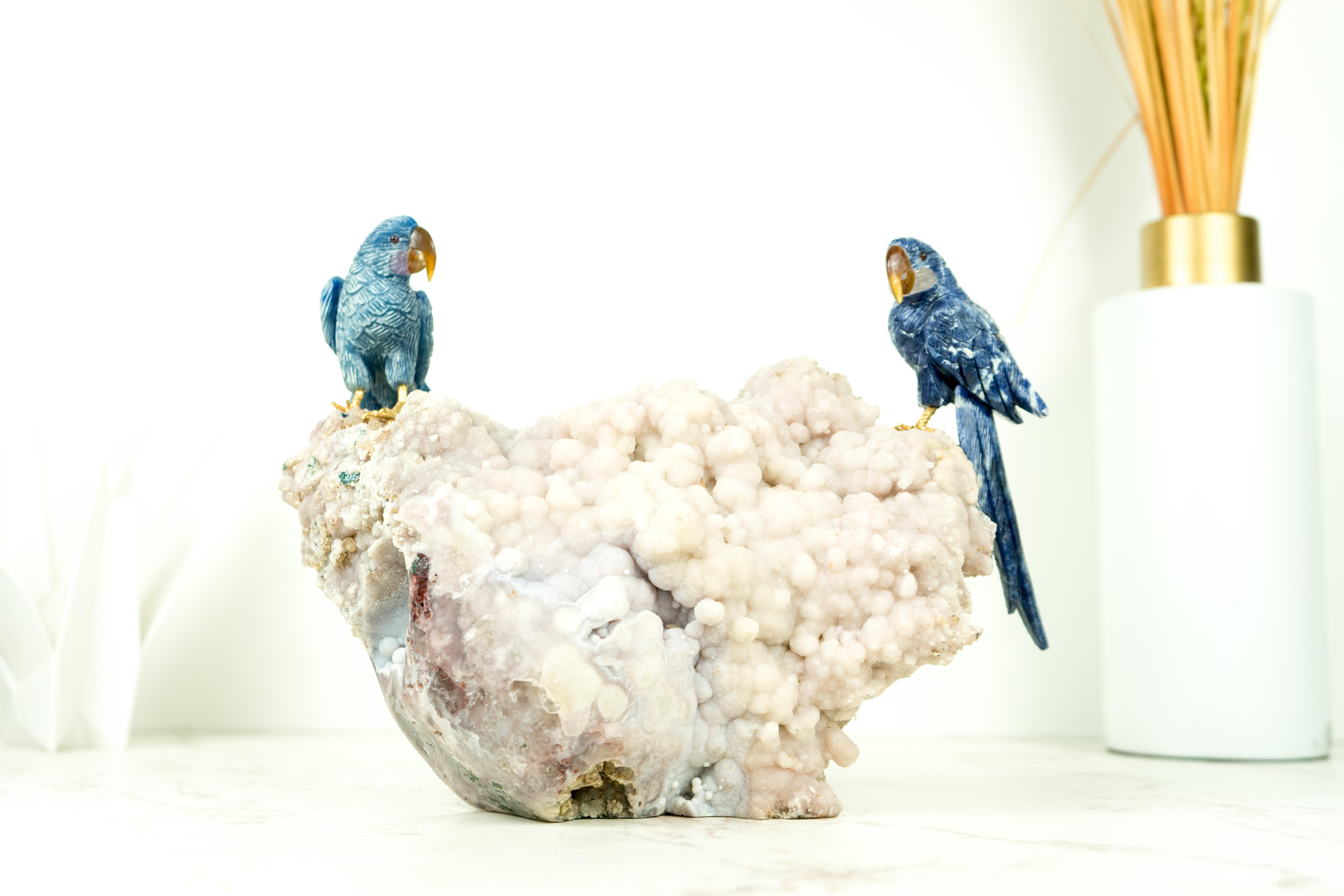 Couple of Blue Quartz Parrots Sculpture by Venturini For Sale 5