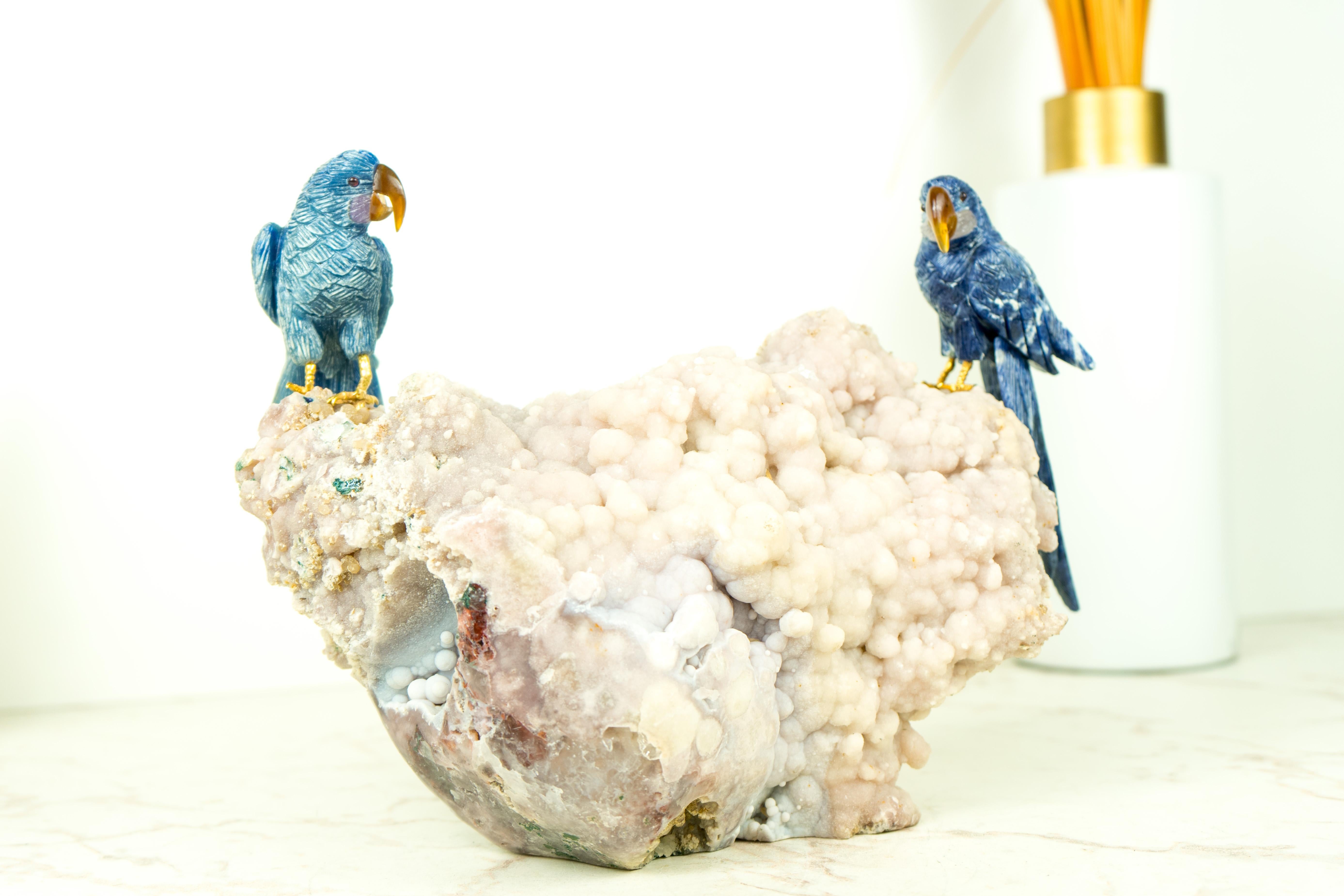 Couple of Blue Quartz Parrots Sculpture by Venturini For Sale 6