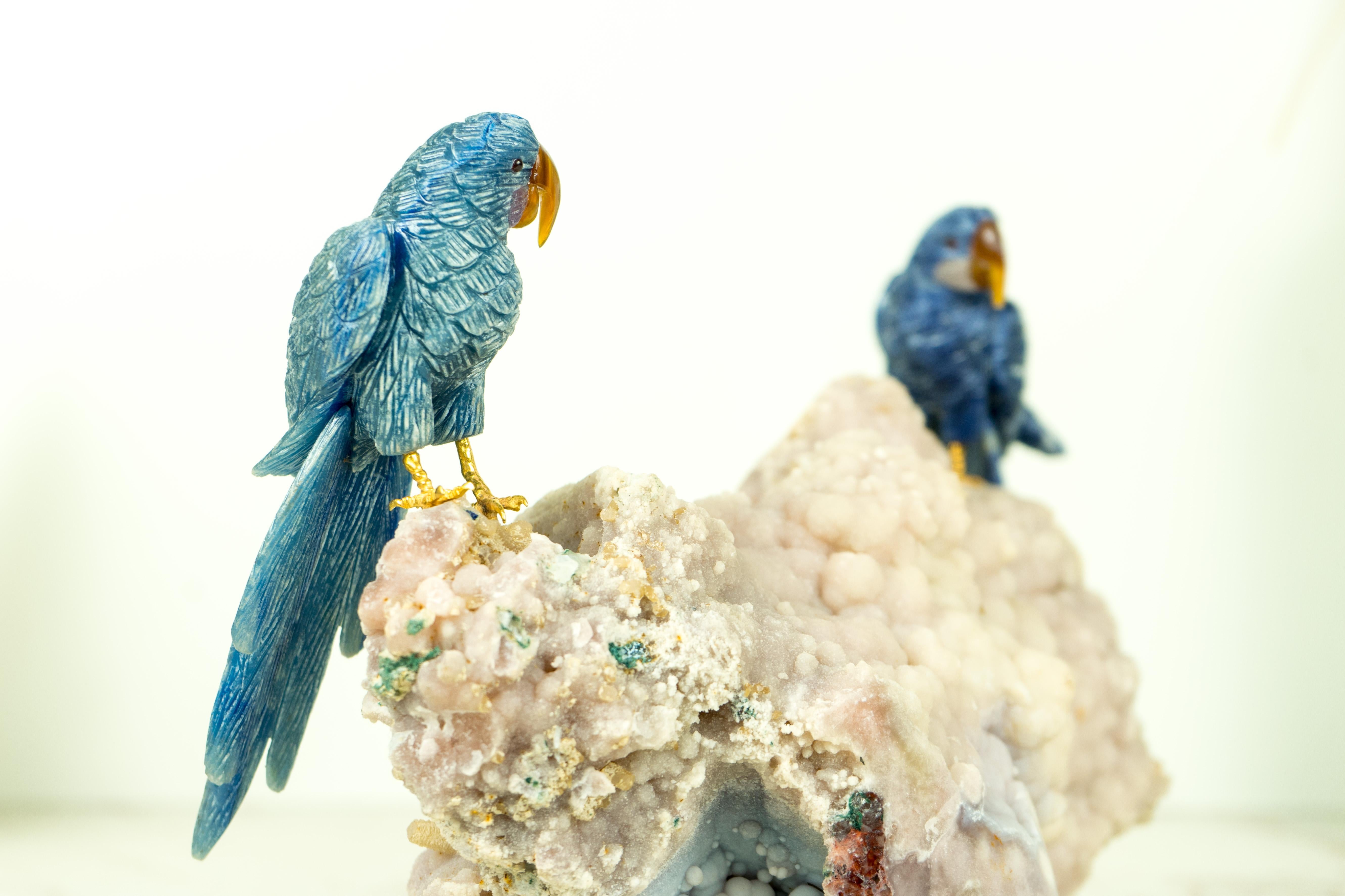 Couple of Blue Quartz Parrots Sculpture by Venturini For Sale 2