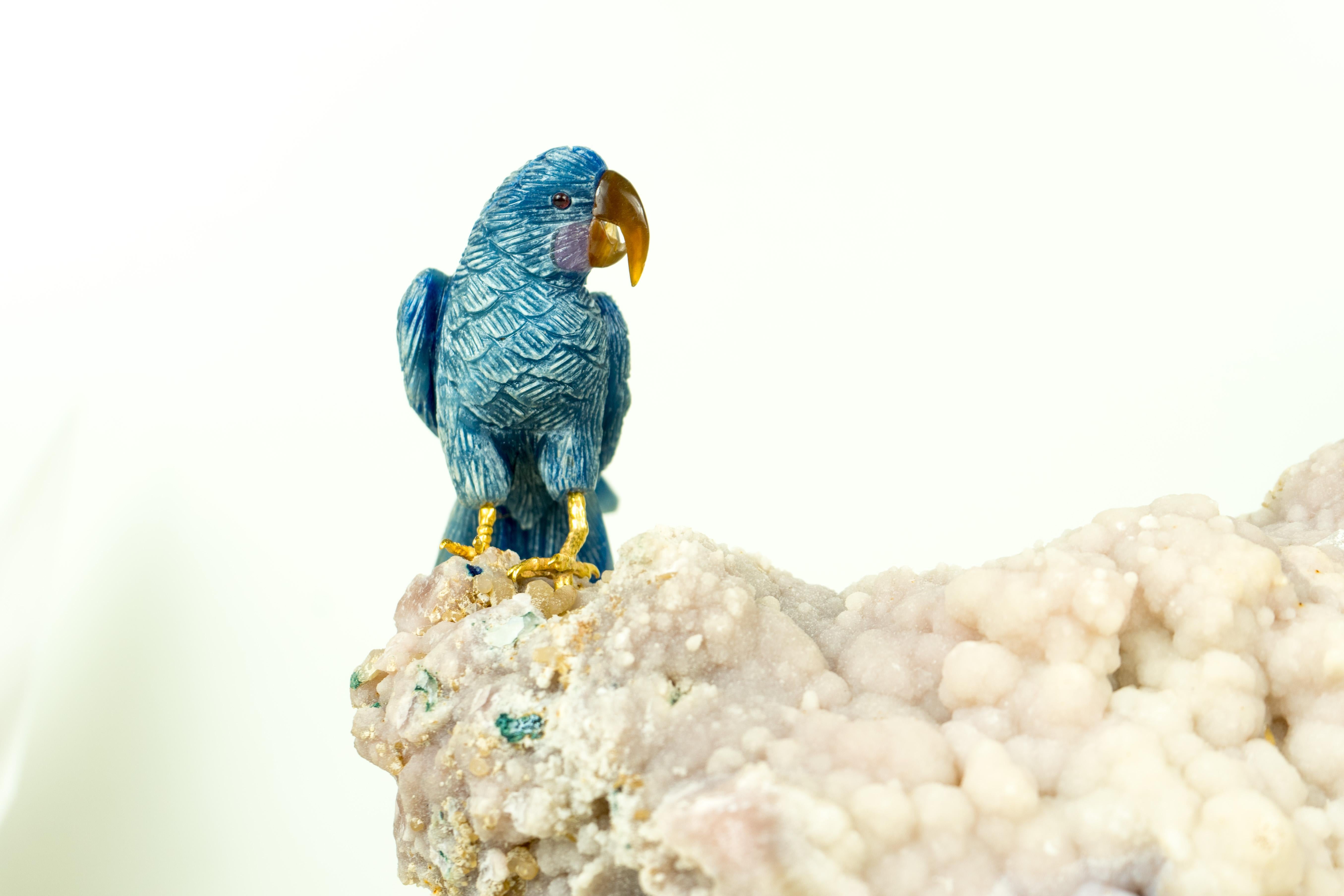Couple of Blue Quartz Parrots Sculpture by Venturini For Sale 3