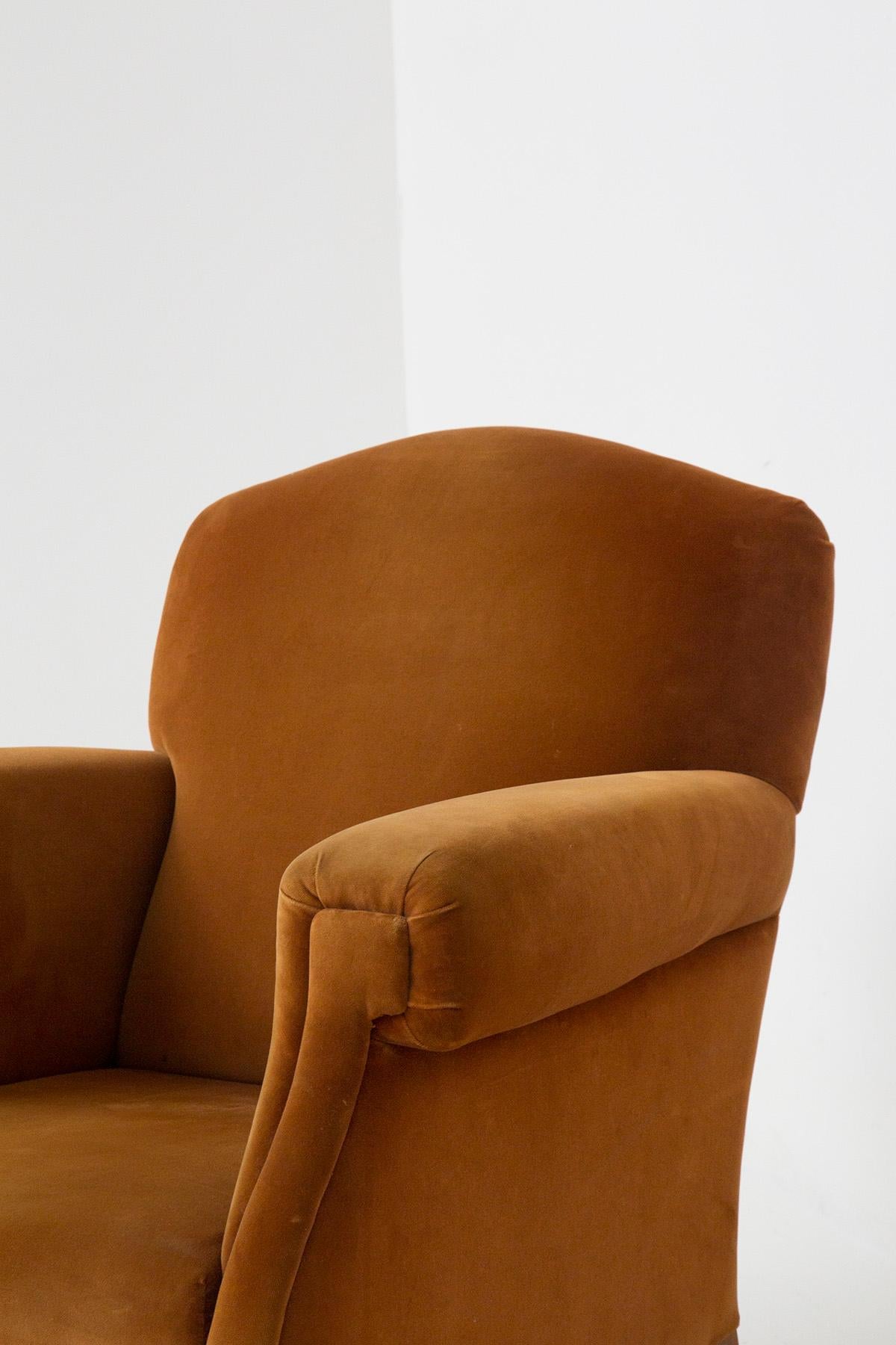 Italian Couple of Brown Velvet English Style Armchairs