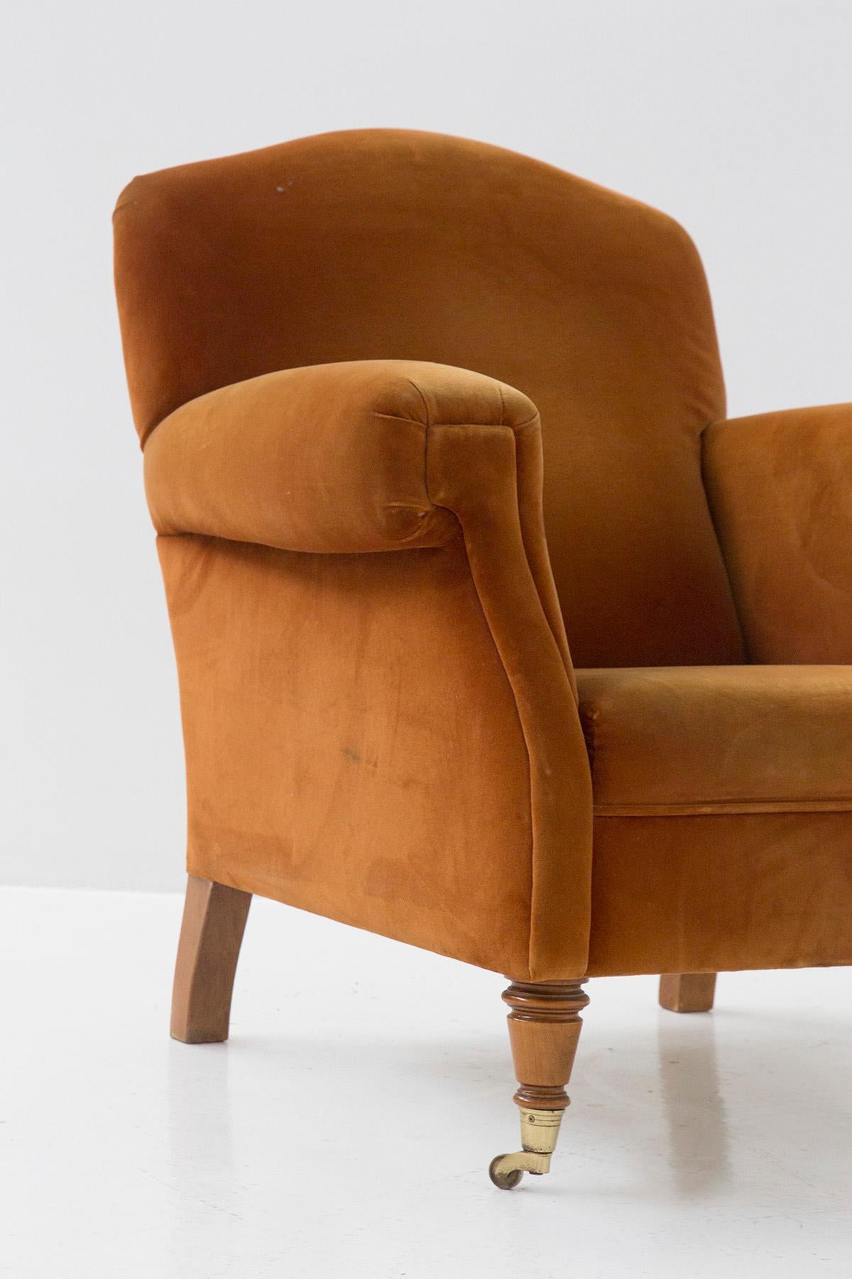 Mid-20th Century Couple of Brown Velvet English Style Armchairs For Sale