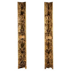 Couple of Corner Pilasters with Ceramic Carved Wood, Italy, 18th Century