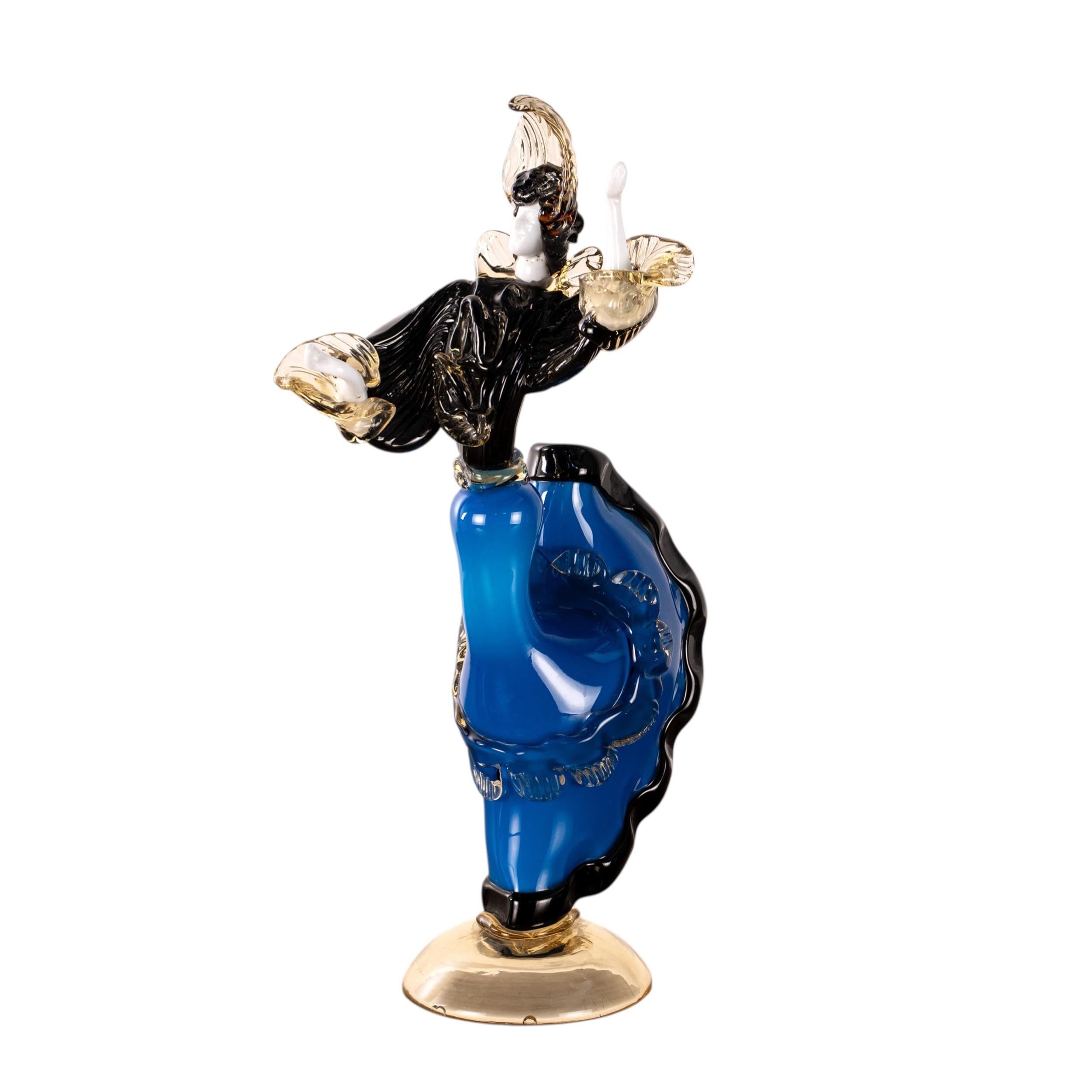 Couple of dancers Sculpture in Blue and Black Murano glass, Italy in stock For Sale 3