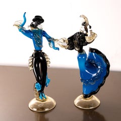Couple of dancers Sculpture in Blue and Black Murano glass, Italy in stock