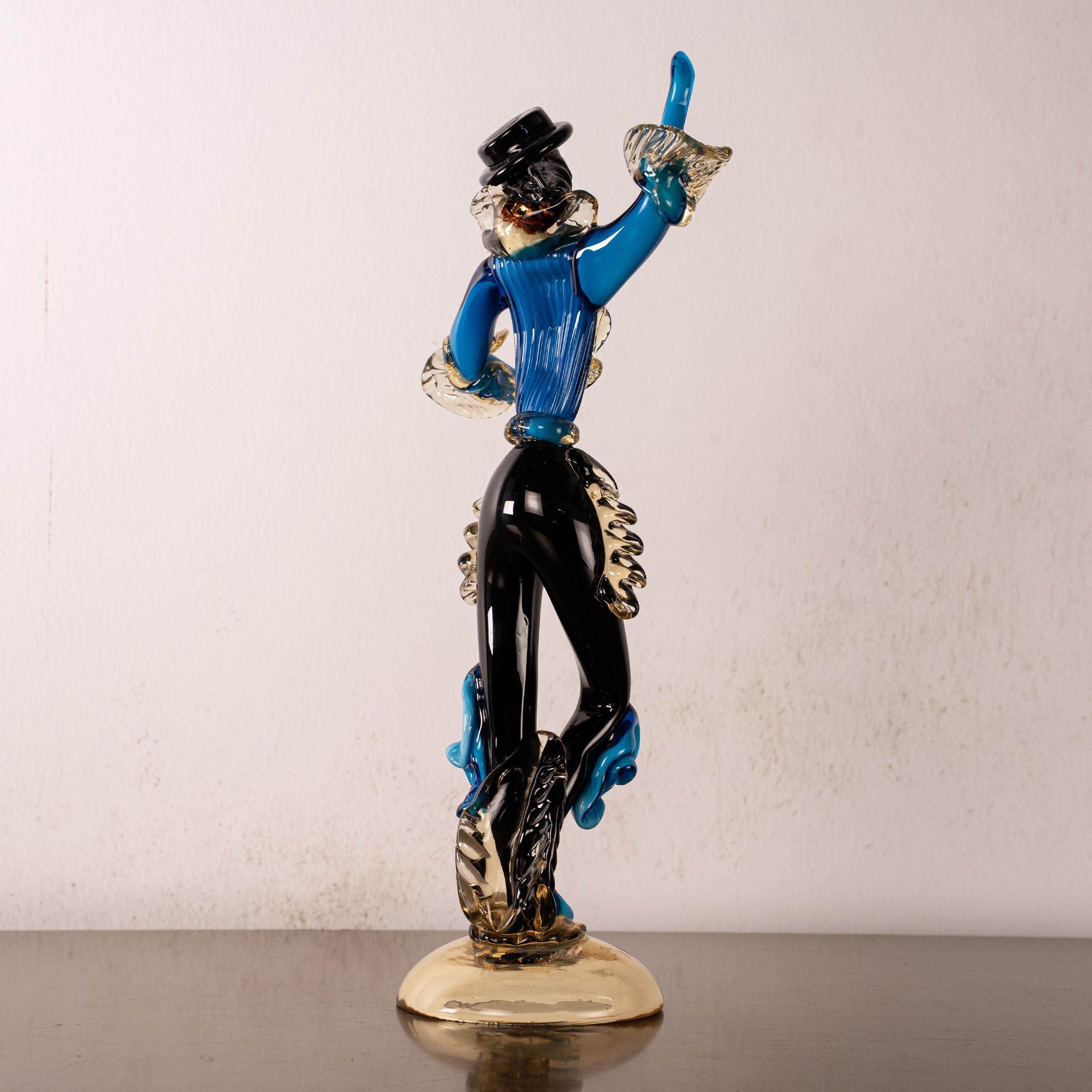 20th Century Couple of dancers Sculpture in Blue and Black Murano glass, Italy in stock For Sale