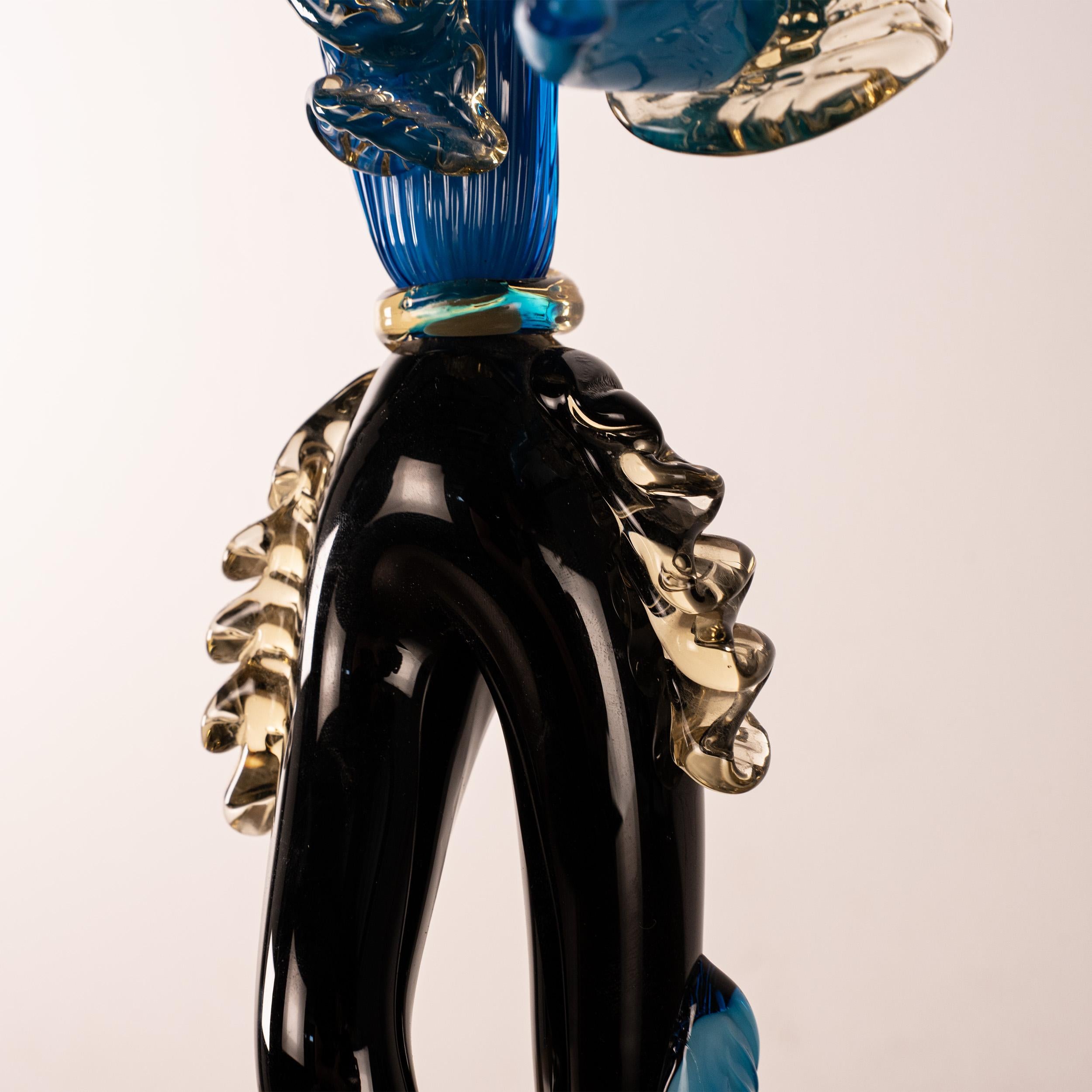 Couple of dancers Sculpture in Blue and Black Murano glass, Italy in stock For Sale 1