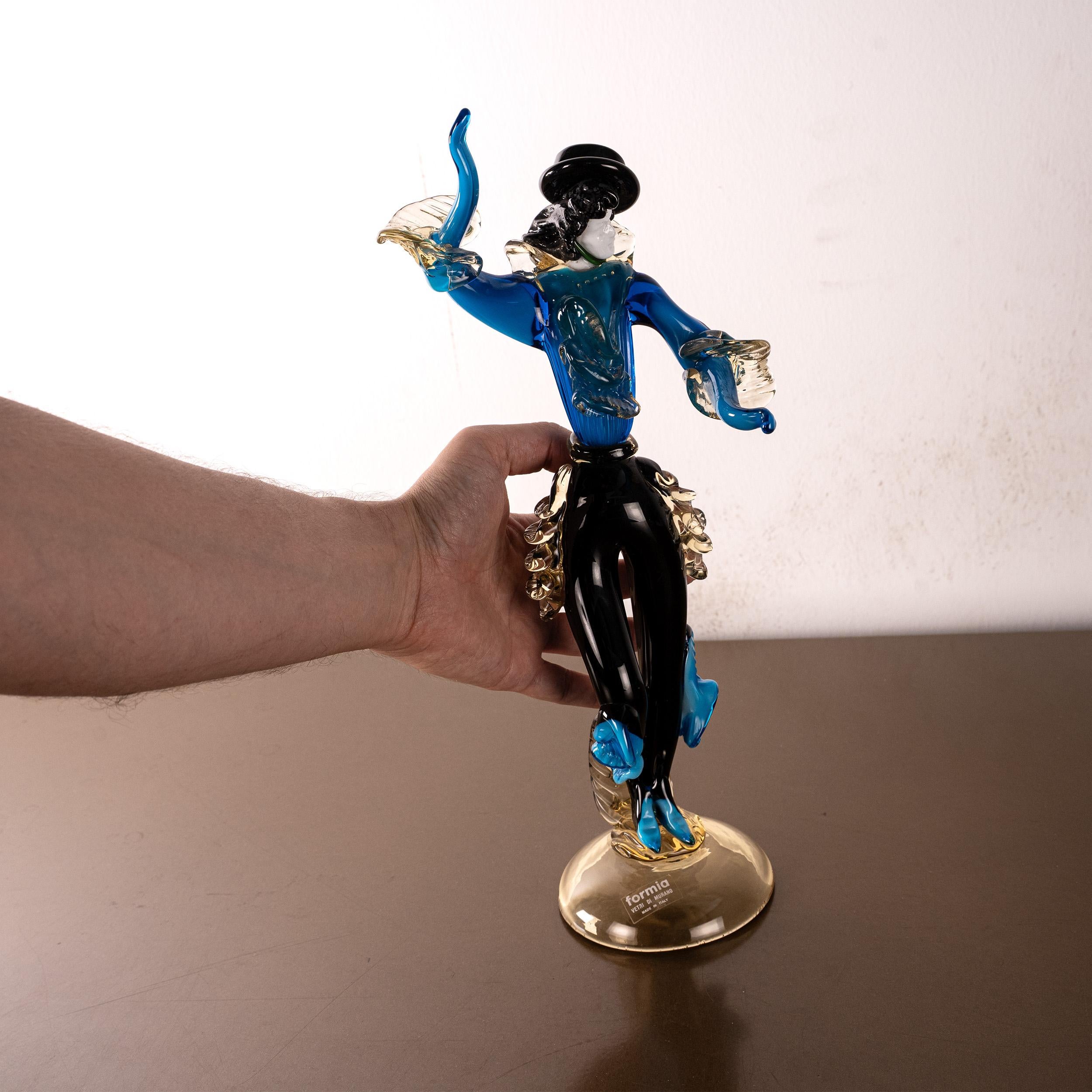 Couple of dancers Sculpture in Blue and Black Murano glass, Italy in stock For Sale 2