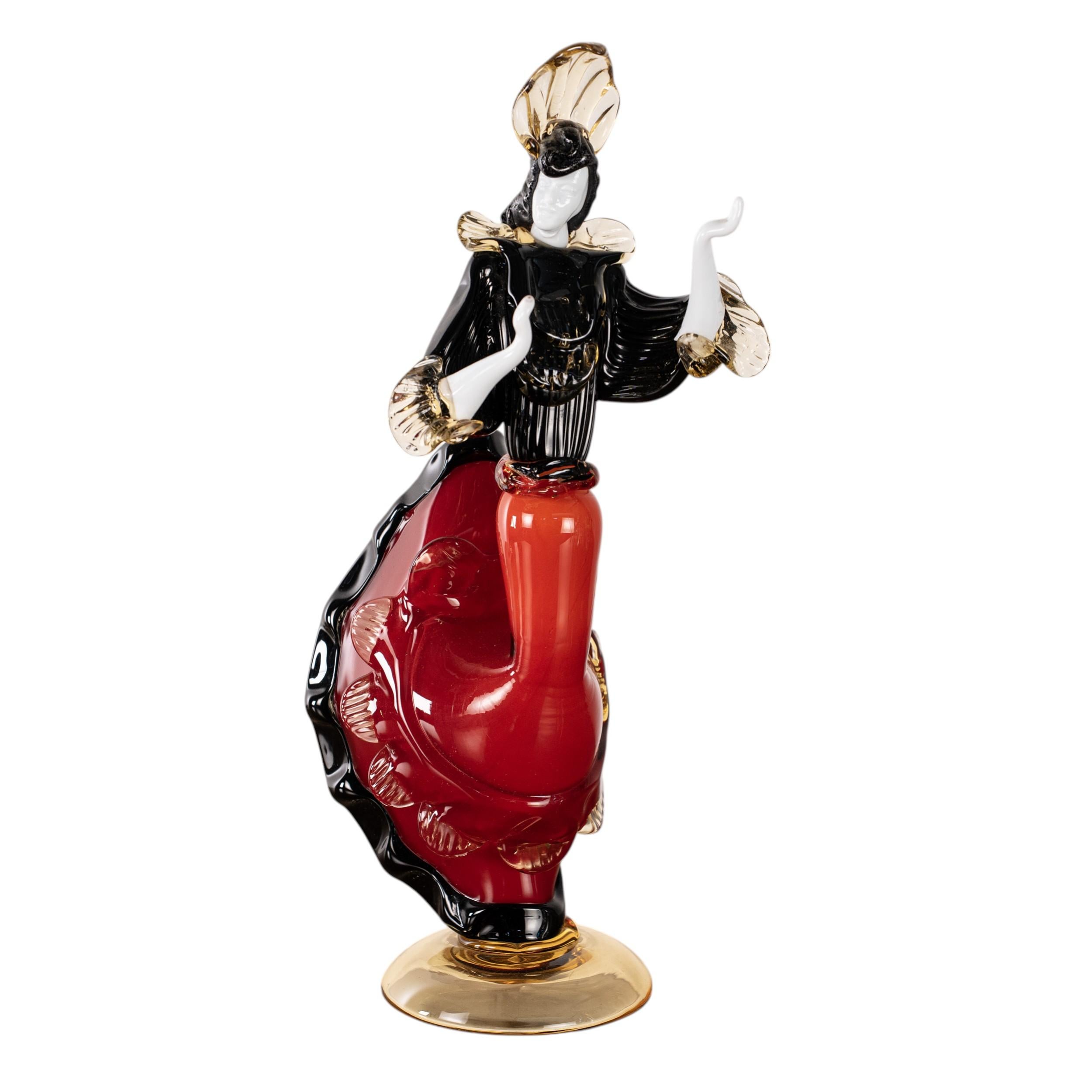 Couple of dancers Sculpture Red and Black original Murano glass, Italy in stock For Sale 3
