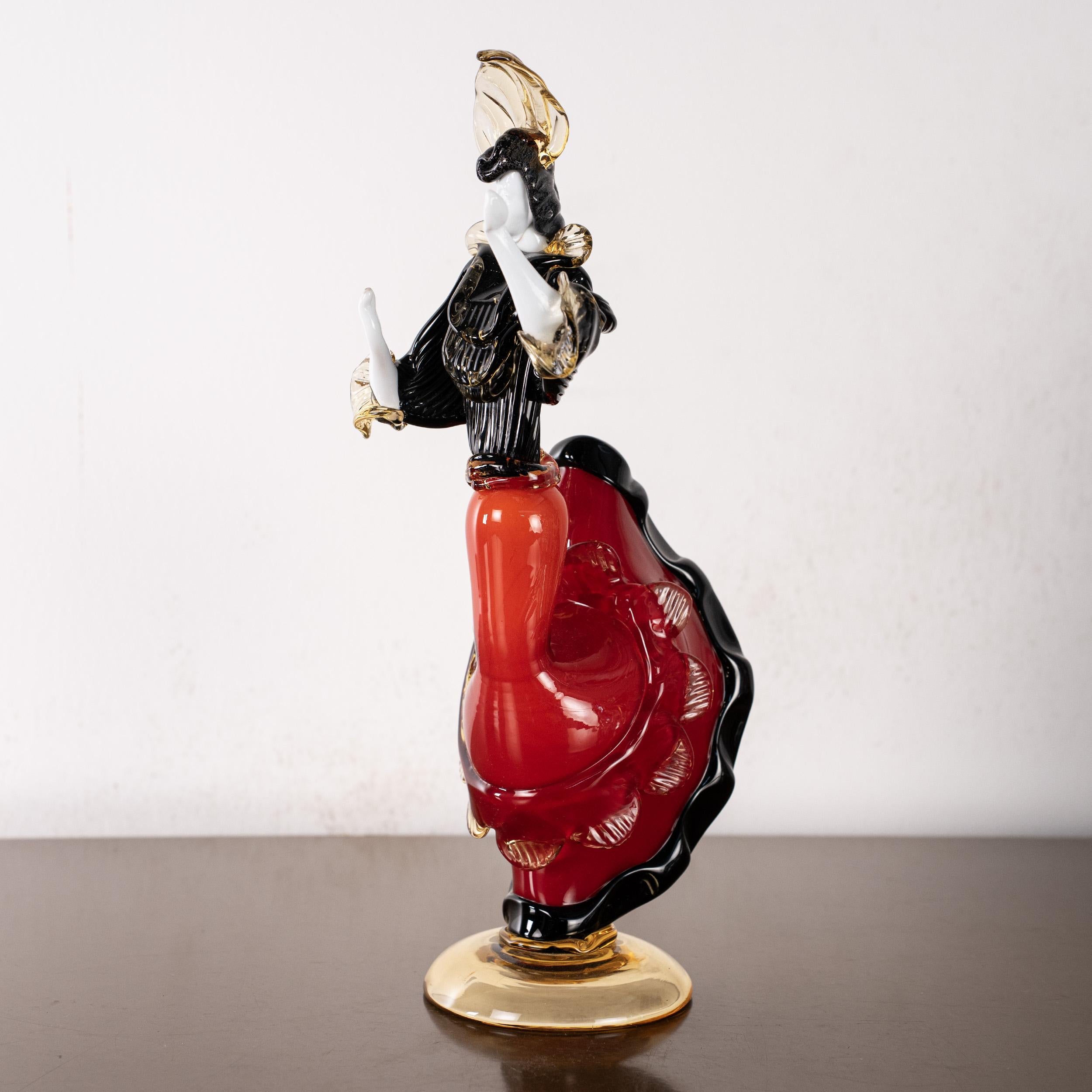 Couple of dancers Sculpture Red and Black original Murano glass, Italy in stock For Sale 4