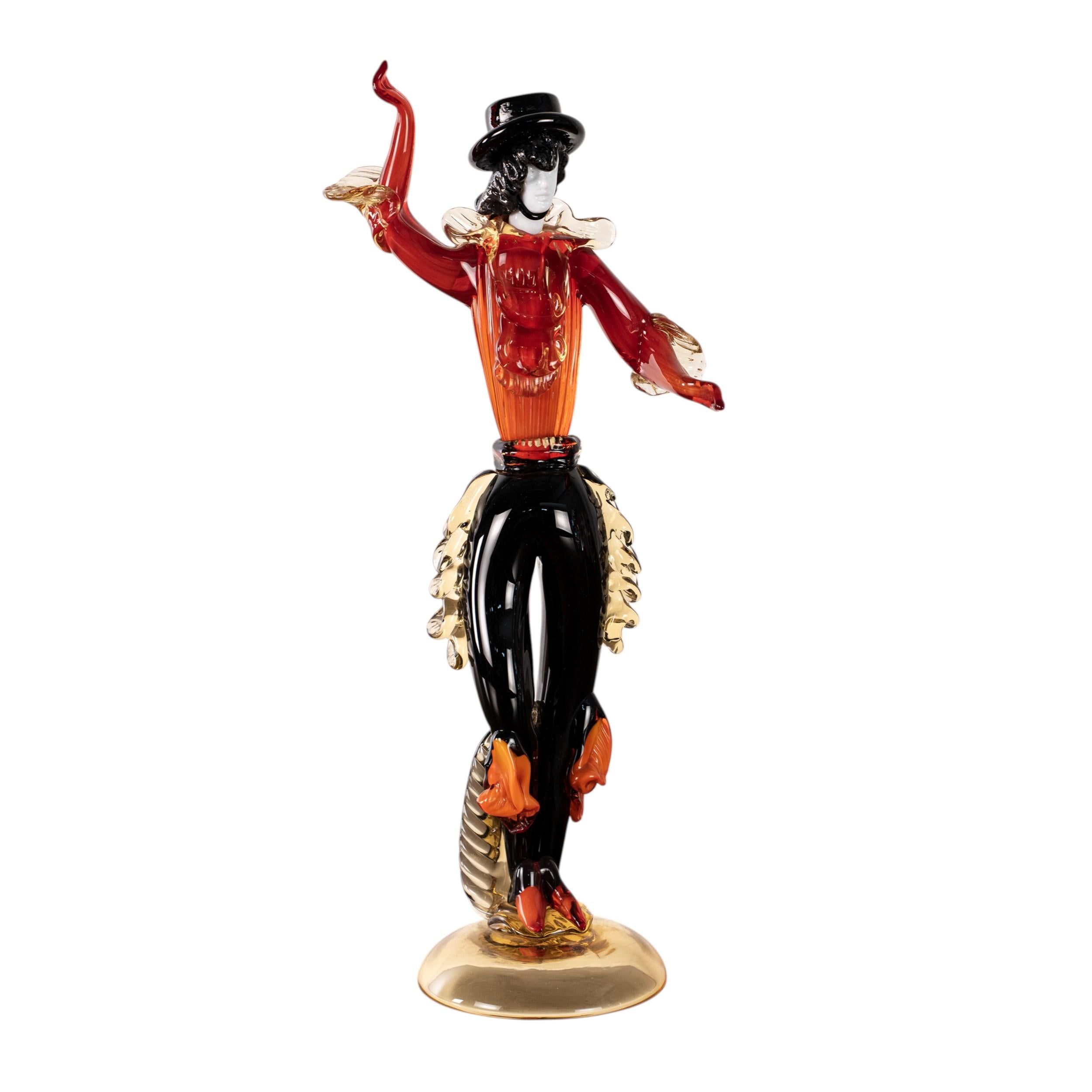 Italian Couple of dancers Sculpture Red and Black original Murano glass, Italy in stock For Sale