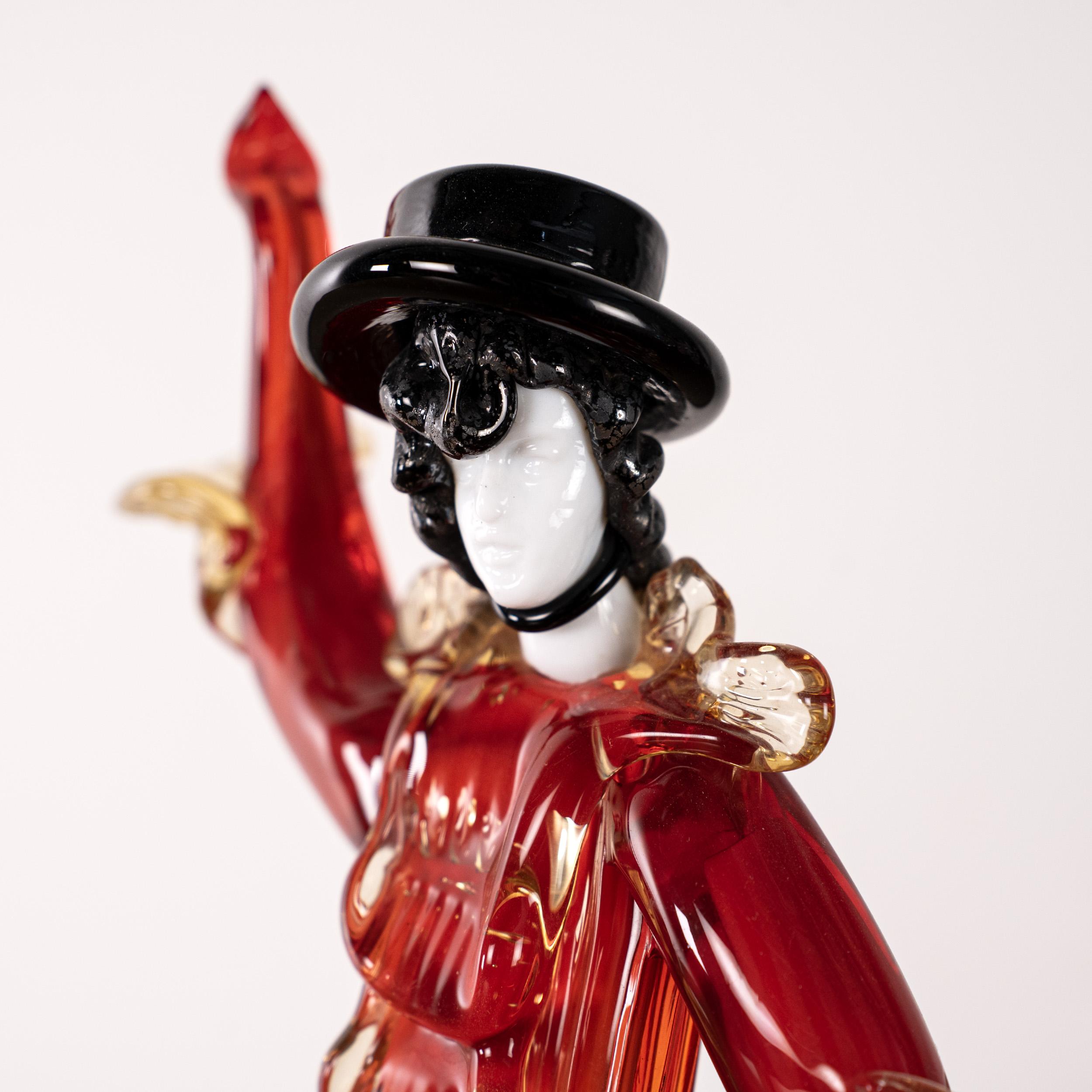 Hand-Crafted Couple of dancers Sculpture Red and Black original Murano glass, Italy in stock For Sale