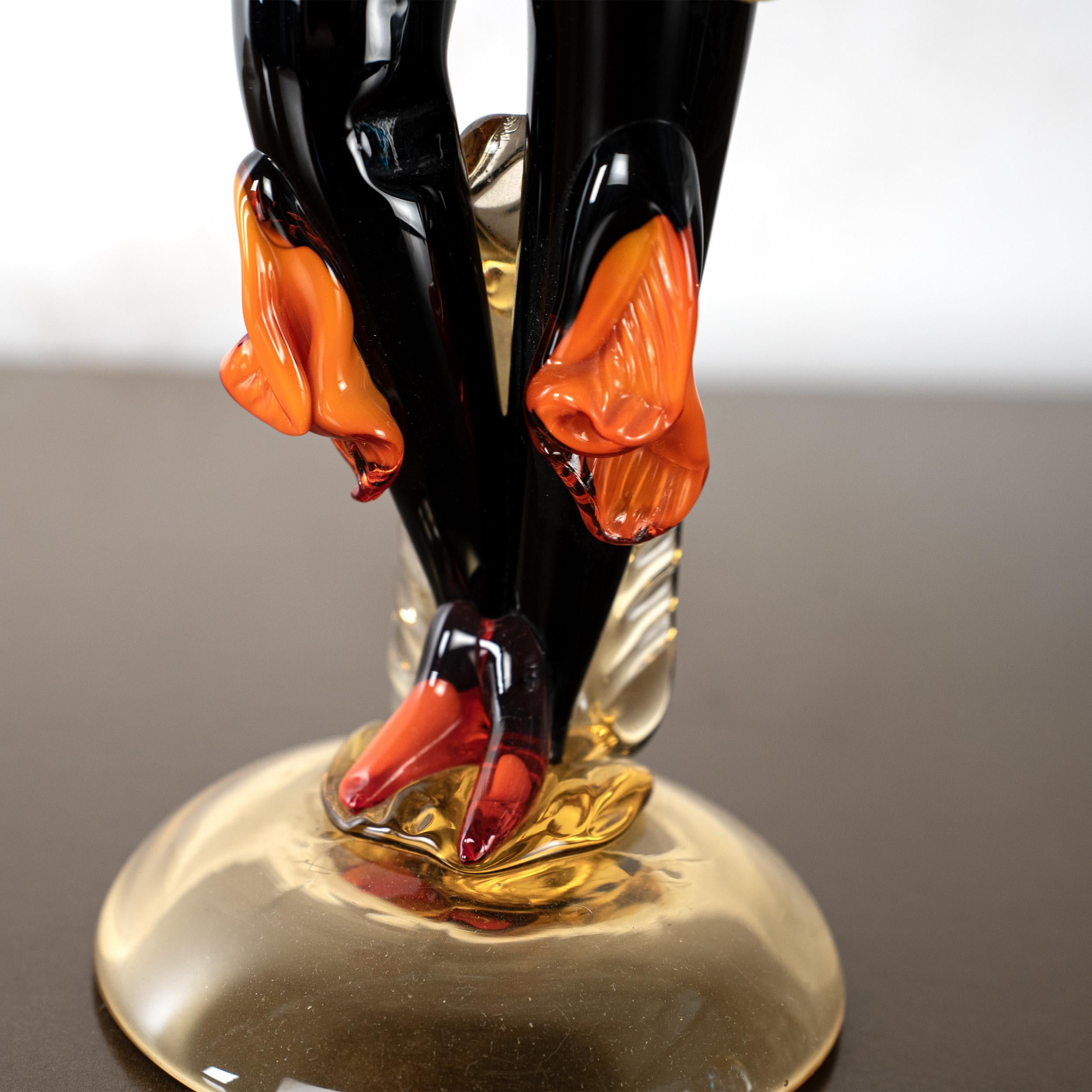 20th Century Couple of dancers Sculpture Red and Black original Murano glass, Italy in stock For Sale