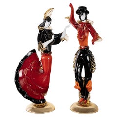 Couple of dancers Sculpture Red and Black original Murano glass, Italy in stock