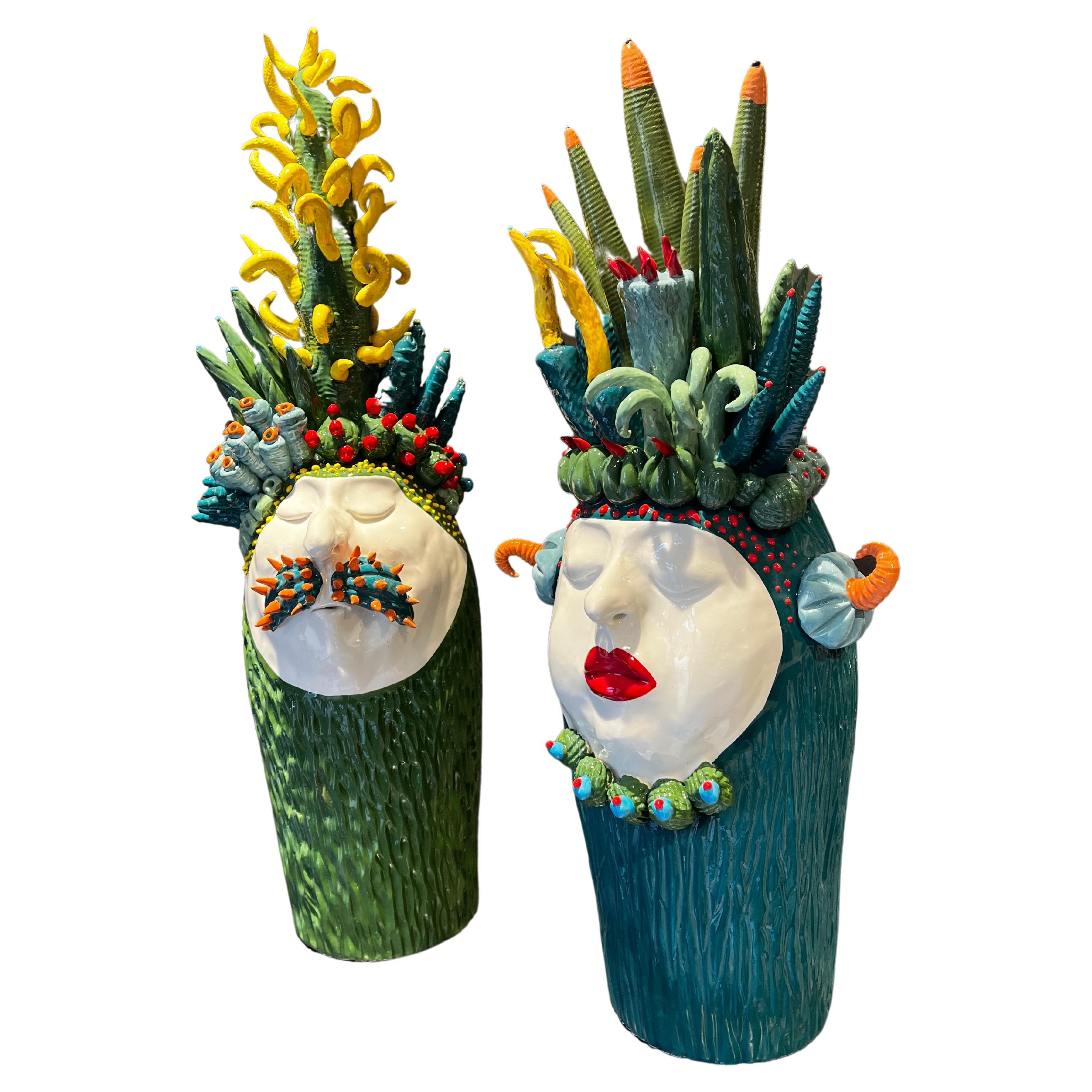 Couple of Decorative Centerpieces Sculptures, Handmade Italy, 2020, Handcrafted For Sale