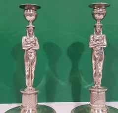 Pair of Elegant Silver Candlesticks, Early 19th Century