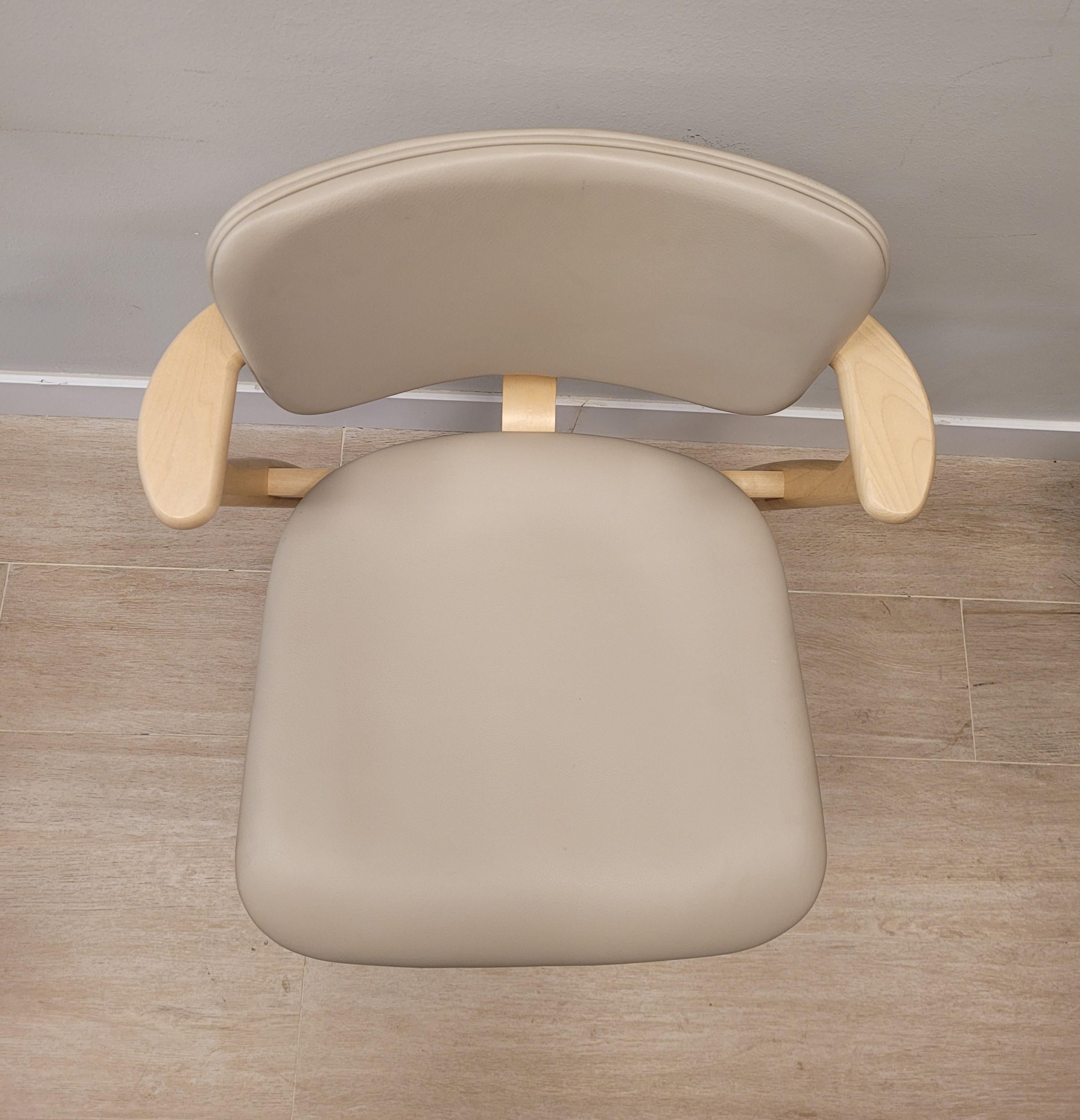  Finnish   Grey beige  chair  by Ilmari Domus beige leather Birch wood For Sale 8