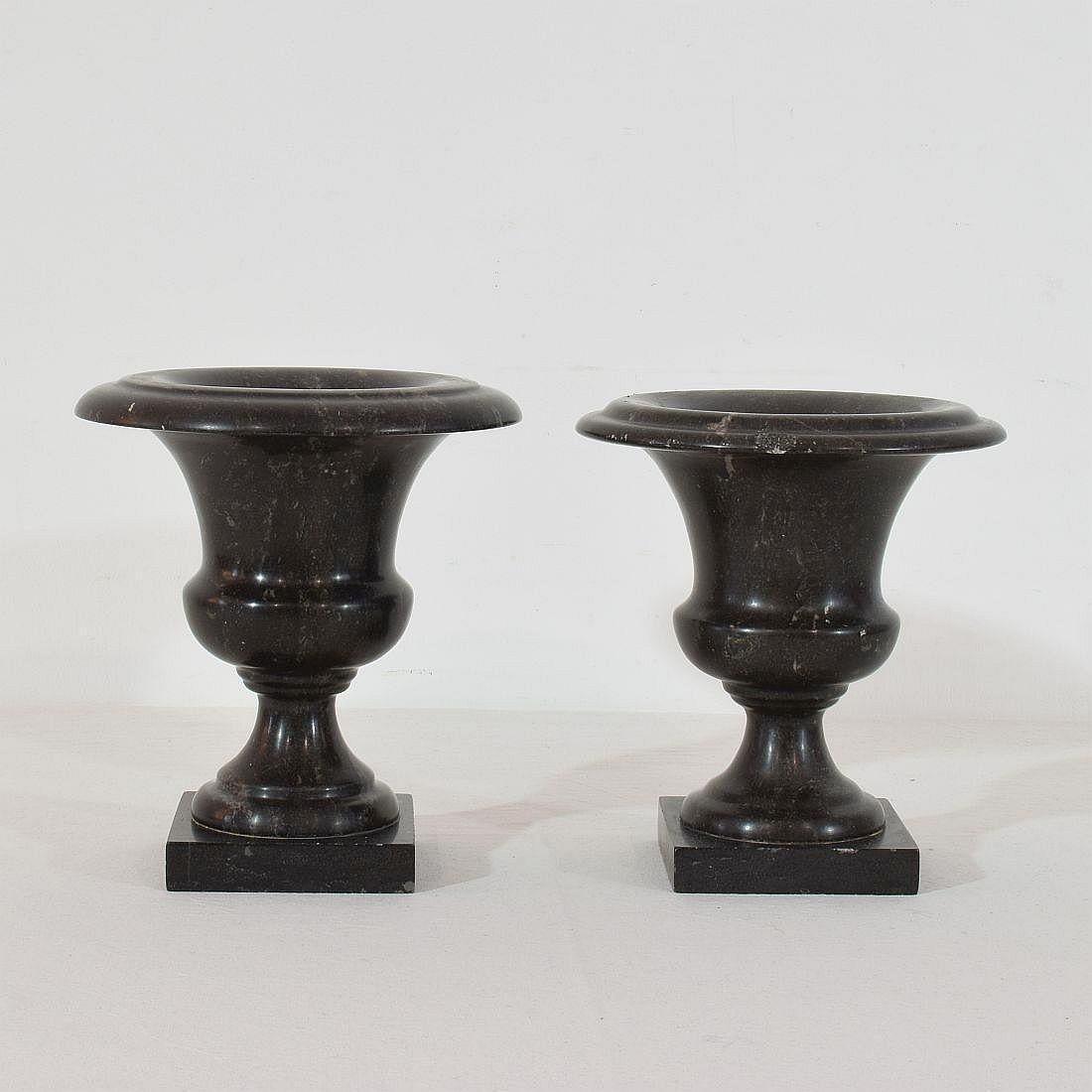 Couple of French 19th Century Black Marble Vases or Urns 1