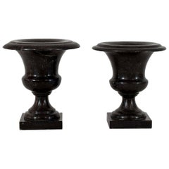 Couple of French 19th Century Black Marble Vases or Urns