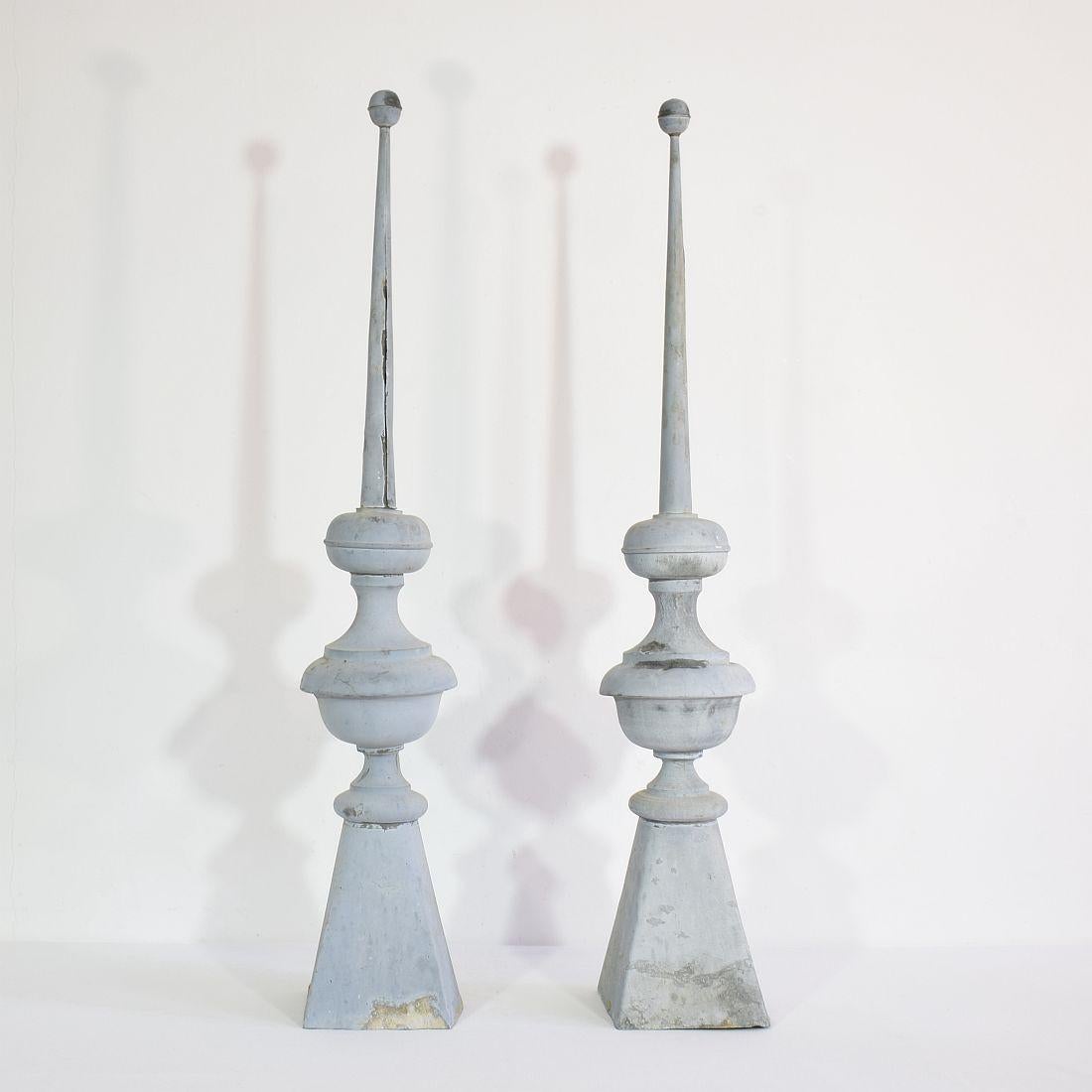 Belle Époque Couple of French 19th Century Zinc Roof Finials