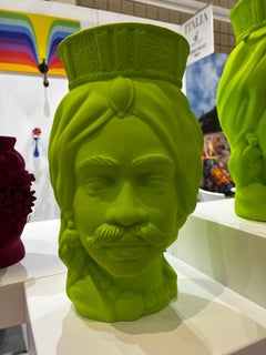 Set of 2 green Moor Heads, Vase Centerpiece, Handmade in Italy, ceramic, clay